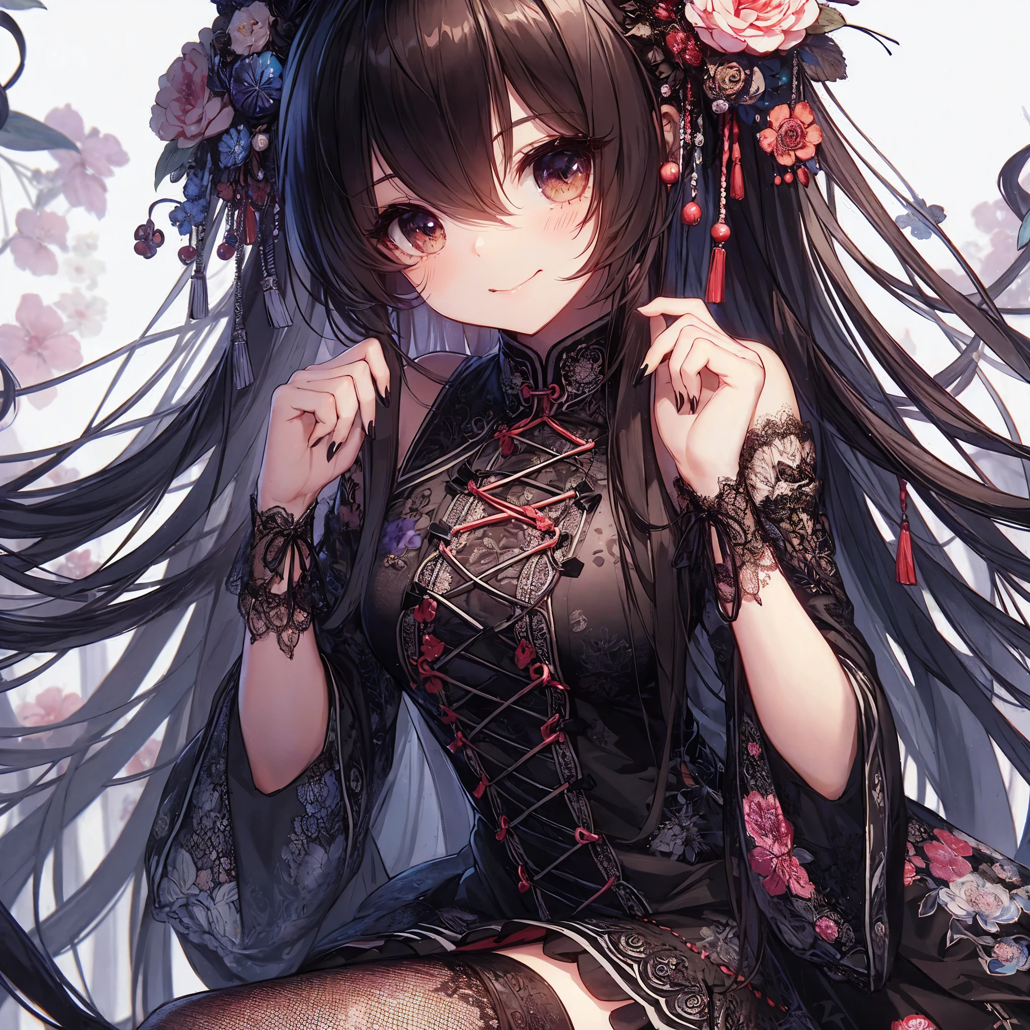 (meticulous painting),(ultra-detailed:1.4),(Aestheticism Painting:1.2),(depth of field:1.2),illustration,extremely detailed CG unity 8k wallpaper,watercolor,porcelain pattern,colored ceramic patterns,float color,(perspective),(best quality),full body,
(1milf),(solo:1.2),good luck,lie on the bed,MistyRose,(cover you with miniature flowers as rain),(looking at viewer),(clear face),(clear eyes),(Peony red eyes),(black bodystocking:1.2),tassel,detailed hands,detailed foots,knees together,
