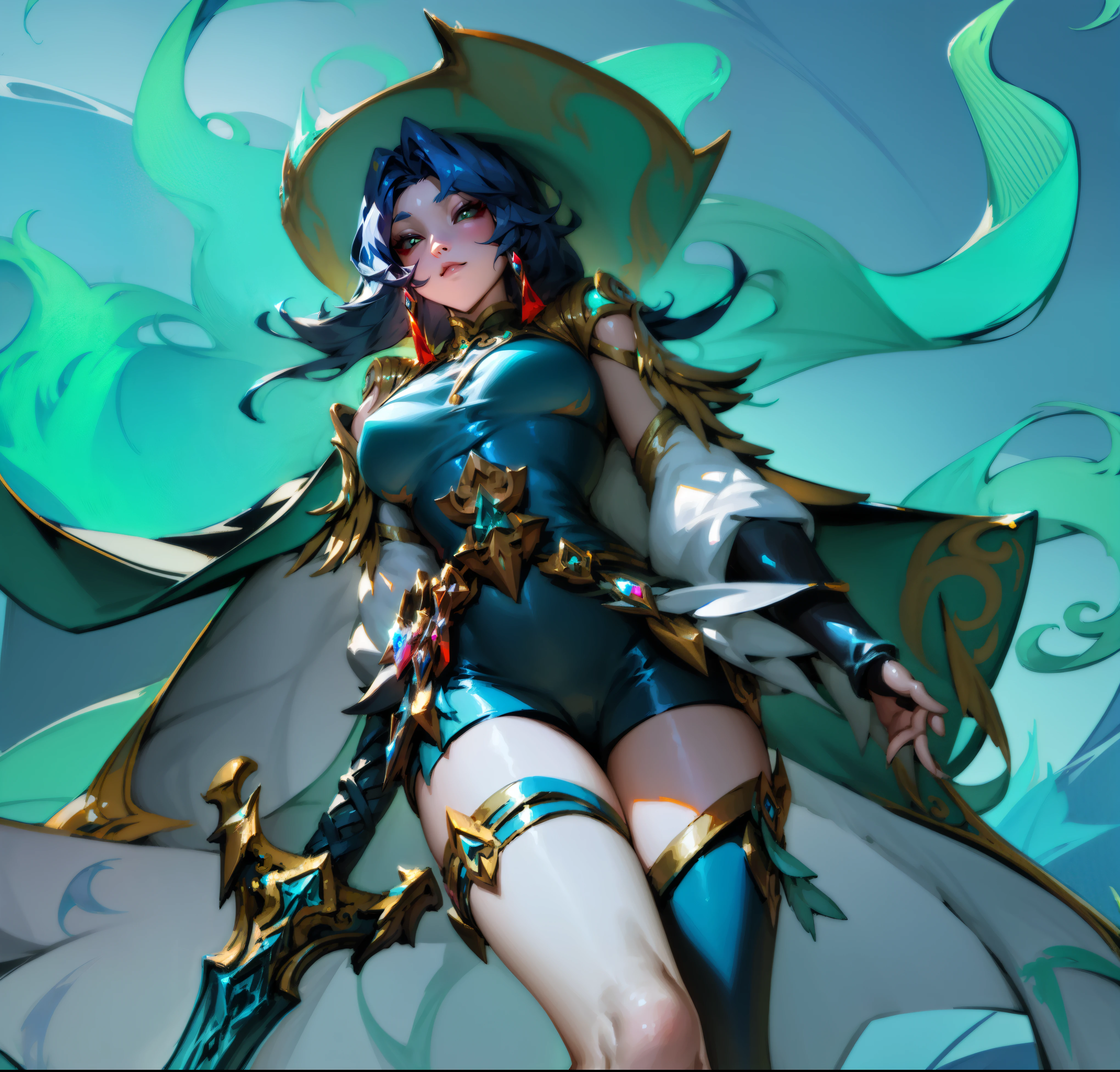 a female character, Queen of the Sea Mu Yanling, character splash art, League of Legends style, League of Legends art style, wild rift, Legends of Runeterra, mobile legends, g liulian art style, Official splash art,in the sea，huge wave，League of Legends art style, Official splash art, From League of Legends, League of Legends style艺术,Style ivan talavera and artgerm, fantasy art style, zanlatalia, character splash art，Blue atmosphere，cool color，Equipment overview，Clearly depicted，good quality