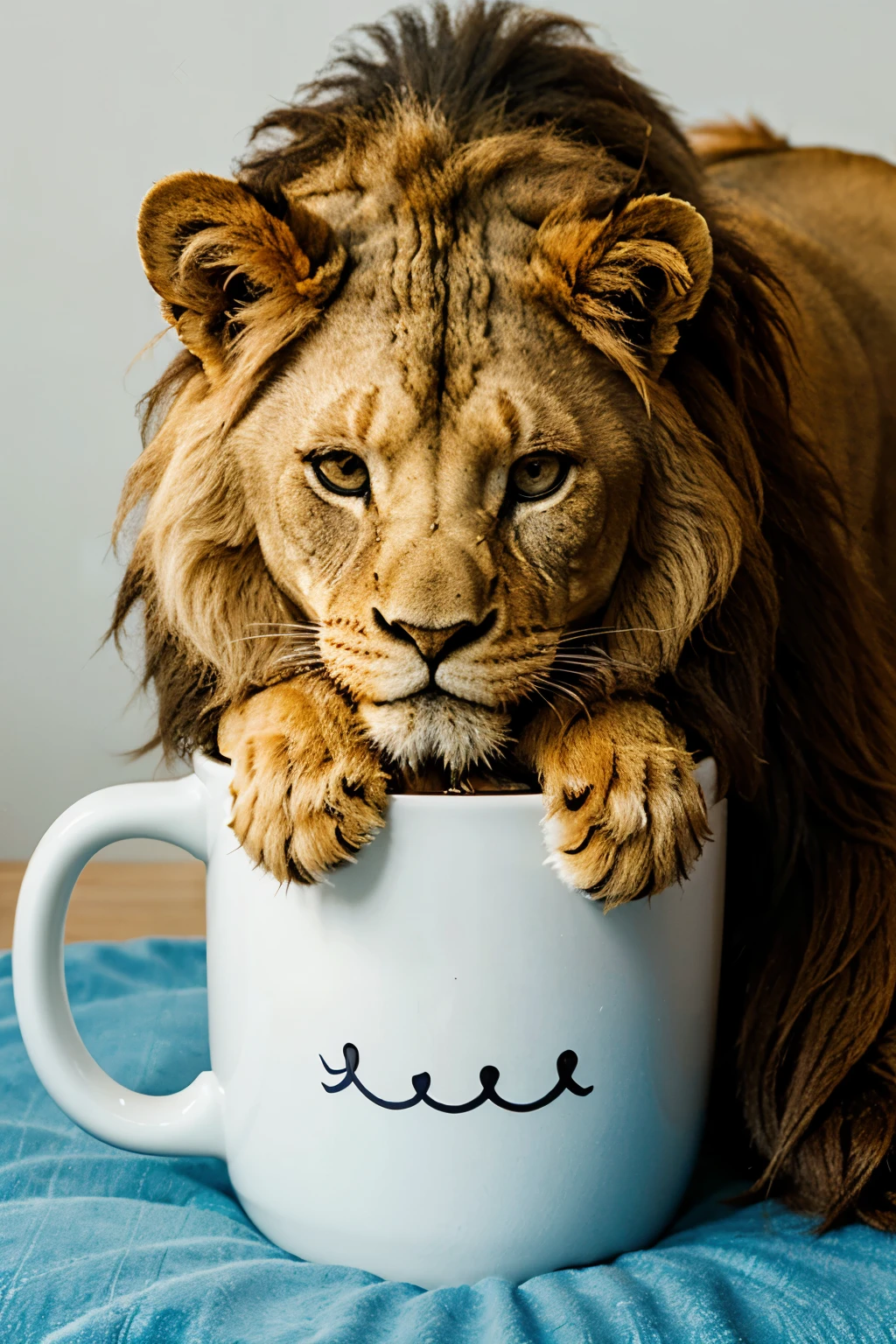 cartoon lion smile sleep on the cup