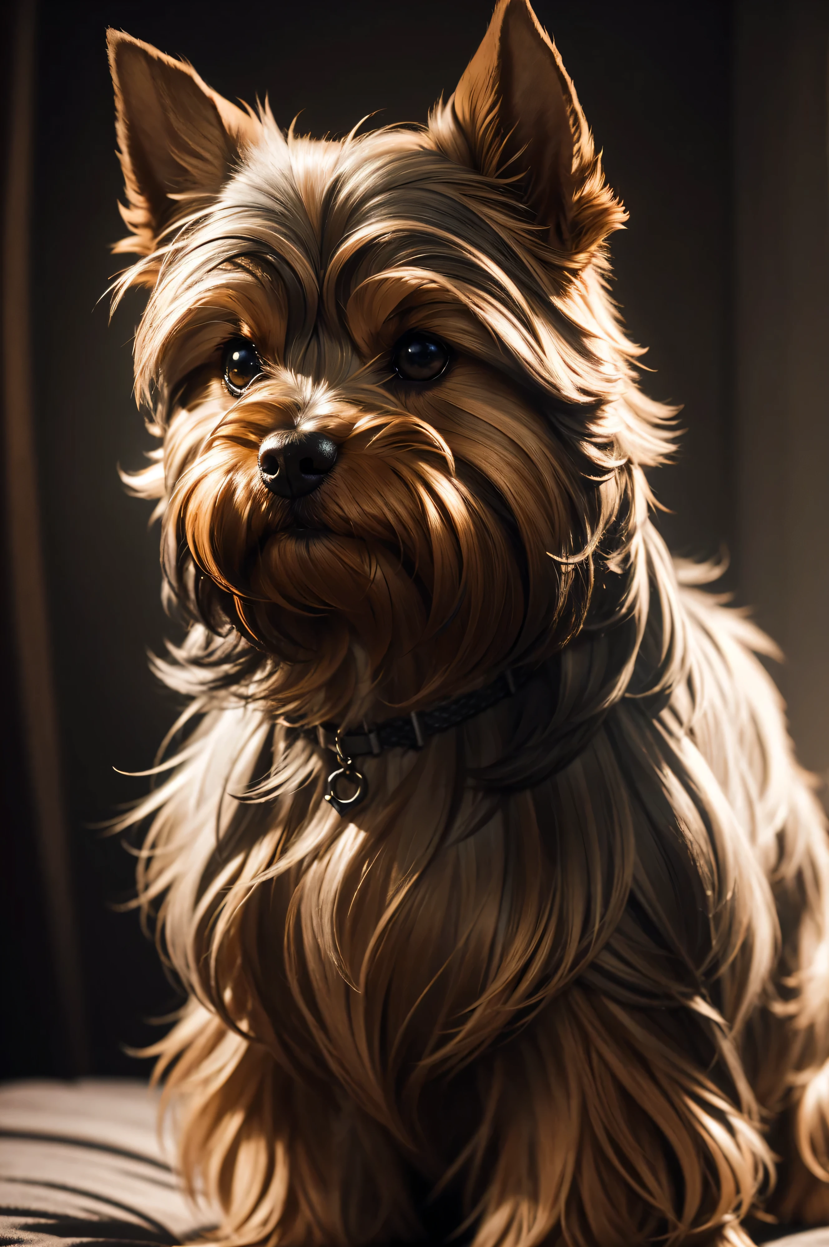 Yorkshire Terrier, key lighting, soft lights, foggy, by steve haris, by lisa yuskavage, by serov valentin, by tarkosvky, 8 k render, detailed, cute cartoon style, very cute adorable face