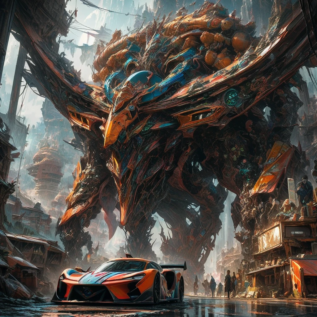 (((A Charizard Crossing the Magic Capital)), (3D Urban Fantasy Art/Epic Illustration), (Realistic 4K graphics, inspired by Jeremy Chong and Ross Tran's 8K cinematic matte effects))