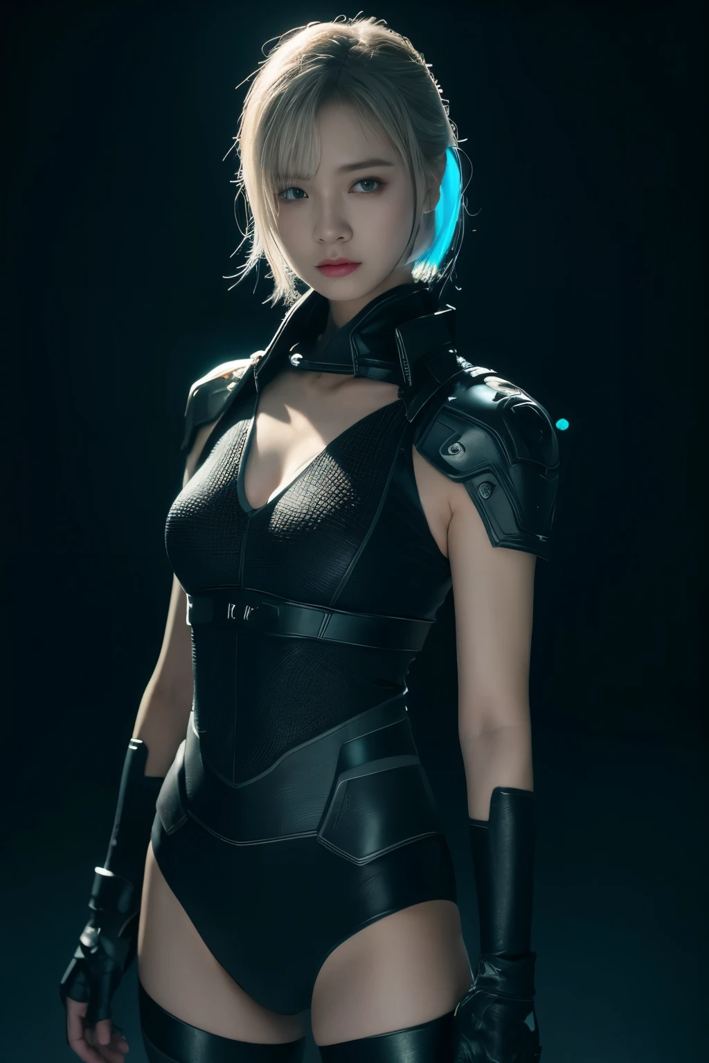 ，3d, Beautiful cyberpunk female figure,War service，high dynamic range（high dynamic range）,Ray tracing,NVIDIA RTX,Super resolution,Unreal 5,subsurface scattering、PBR texture、Post-processing、Anisotropic filtration、Depth of field for maximum clarity and sharpness on any layer texture、Albedo and highlight maps、surface coloring、Accurate simulation of light-matter interactions for Octane rendering、dichroic light、Large aperture、Low ISO、white balance、rule of thirds、8K raw data、black stockings。