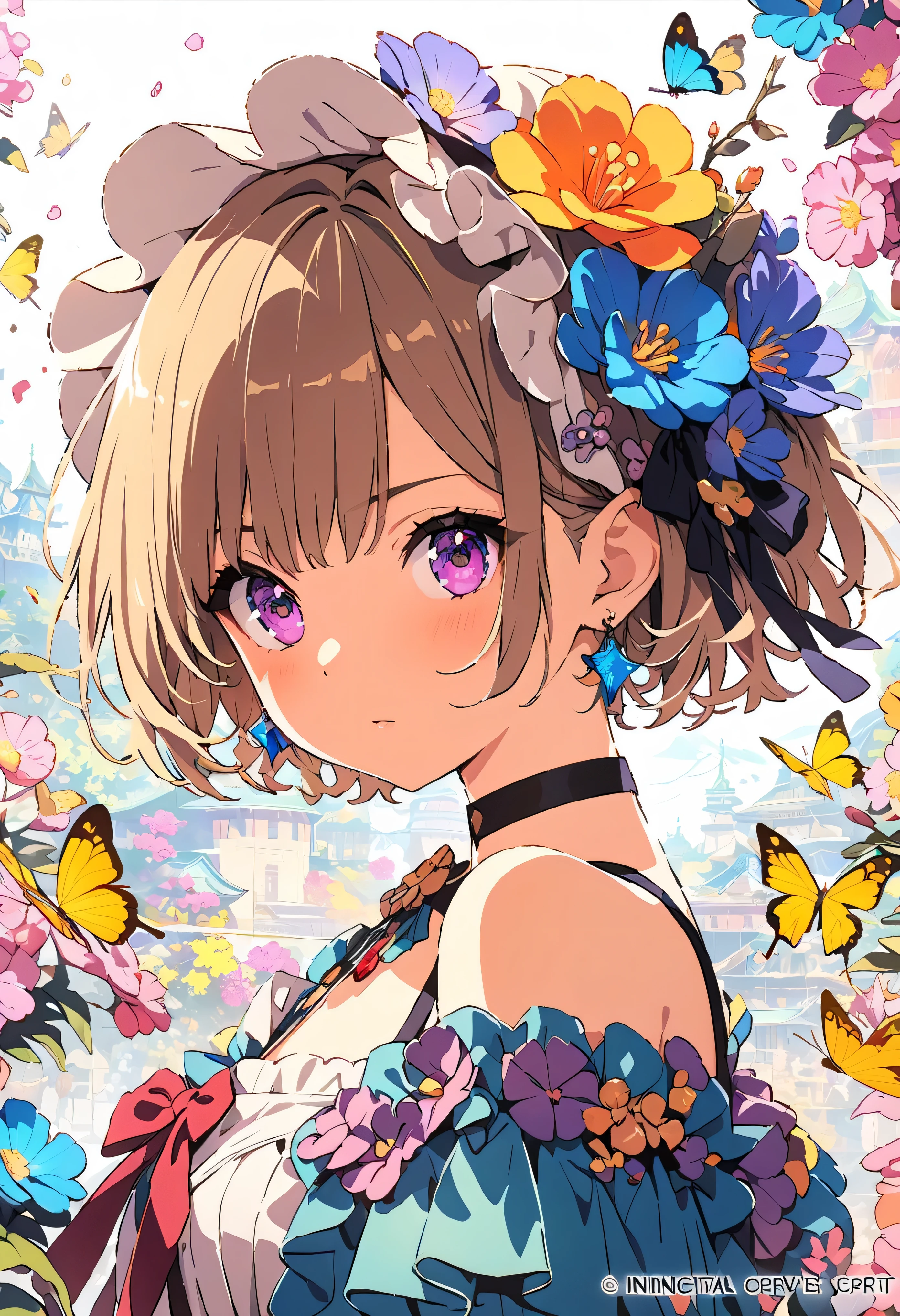 (masterpiece, highest quality, highest quality, official art, beautiful and beautiful:1.2), (1 girl), very detailed,(fractal art:1.3),rich and colorful,most detailed,Upper body, [race],[jewelry],[flower],[[butterfly]],