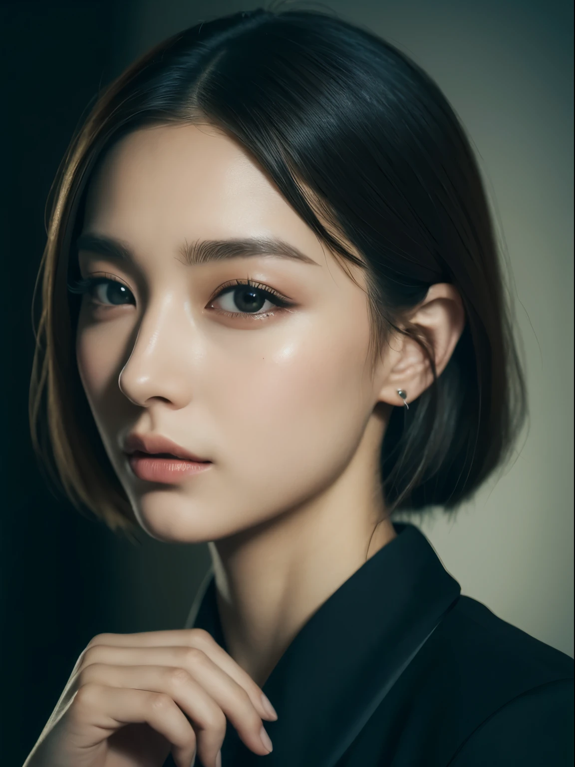 (The original) , (Very detailed wallpaper) , (best quality) , (on the table) , photorealtic, actual, Very detailed illustrations , beautiful eyes, (delicate face) , perfect details, (best lighting) , (Super intricate details) , Super detailed, , kogar,((Selfie)), ((black suit 1.5)), , 8K unified, (Super detailed的CG: 1.2) , (8K: 1.2) , actual, octane rendering