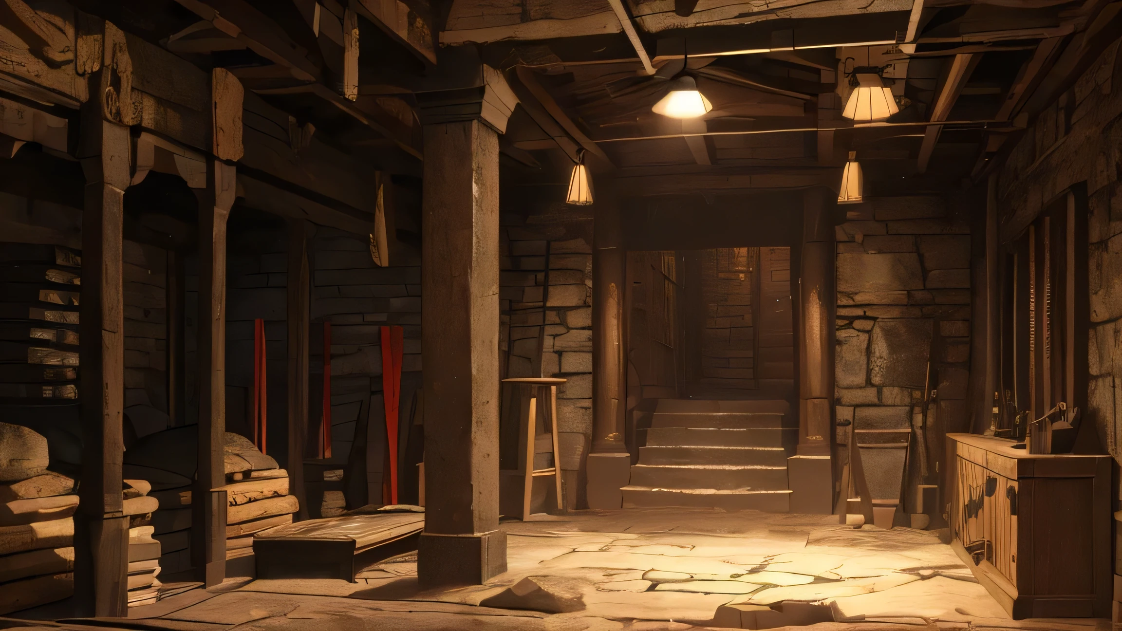 ((in side basement with bdsm tools )) ,((dungeon )),Horrible scary crypt, some torches, Stone walls, old red mat on palu, coffins in the corners, understand fantasy, narrow walls, corridor, 16K quality, super cool quality, dnd, fantasy, Middle Ages