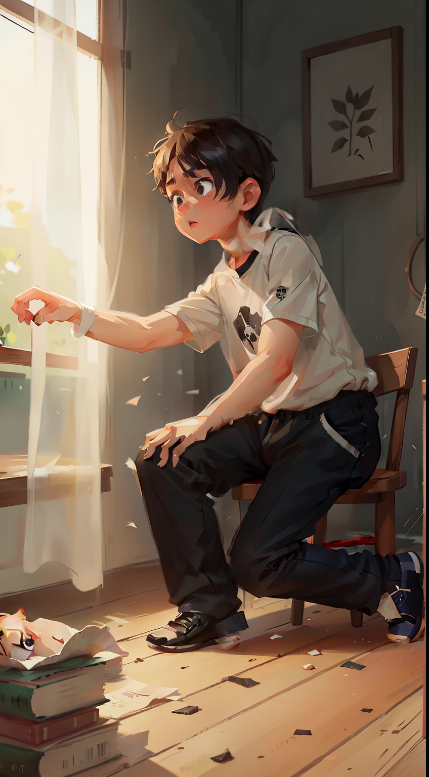 boy，full body,　white short sleeves,　black shorts,　Peace of mind for the future，master piece，highest quality，（（realistic：1.4））master piece，（master piece，best quality）かわいいboy，delicate eyes，angry look，pretty background，rendering，enlightenment，very delicate and beautiful，Detailed CG，huge file size，super detail，超High resolution，High resolution，very detailed，（（highly detailed eyes and face）），beautiful and delicate eyes，very delicate face， perfect lighting，facial light，natural color，（（boy）, simple white background