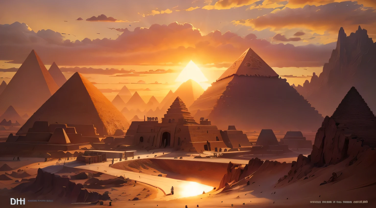 Pyramid at dusk，desert，Gobi，cloud，backlight，High-quality posters，HD，