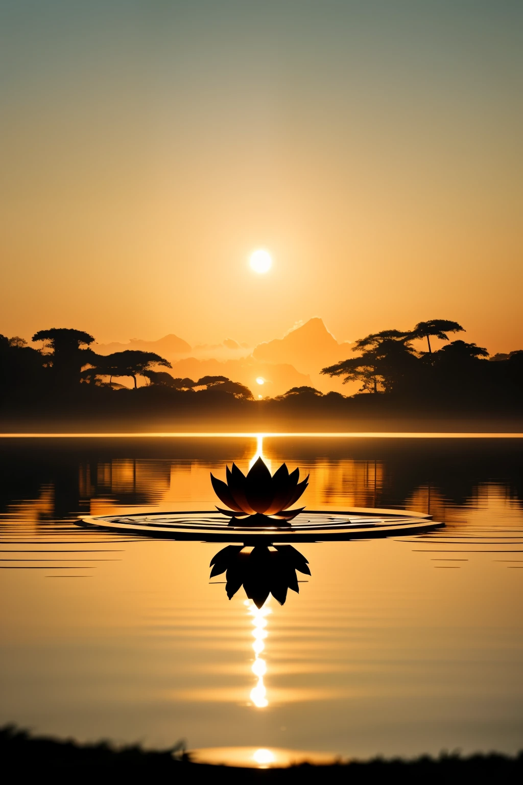 Amidst the tranquil expanse of a still lake, an alluring silhouette emerges in the high contrast, black and white color palette (silhouette: 1.5). With strong dynamics, the mysterious figure is enshrouded in an enigmatic atmosphere, evoking a sense of intrigue and wonder. The scene is lit with movie-like intensity, casting long shadows and playing with light and dark.

At the center of this captivating tableau, a delicate lotus flower blooms, its petals unfurling gracefully in the serene water. Among its lush green foliage, lotus leaves glisten, reflecting the ethereal beauty of