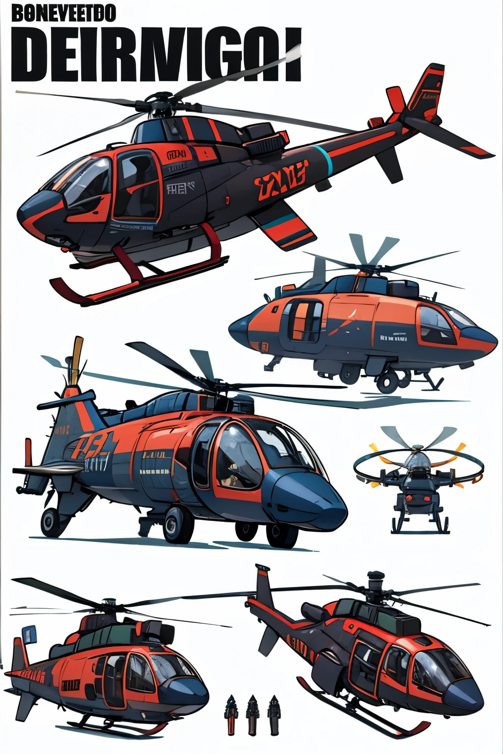 Helicopter concept design，Three View，Multi-angle