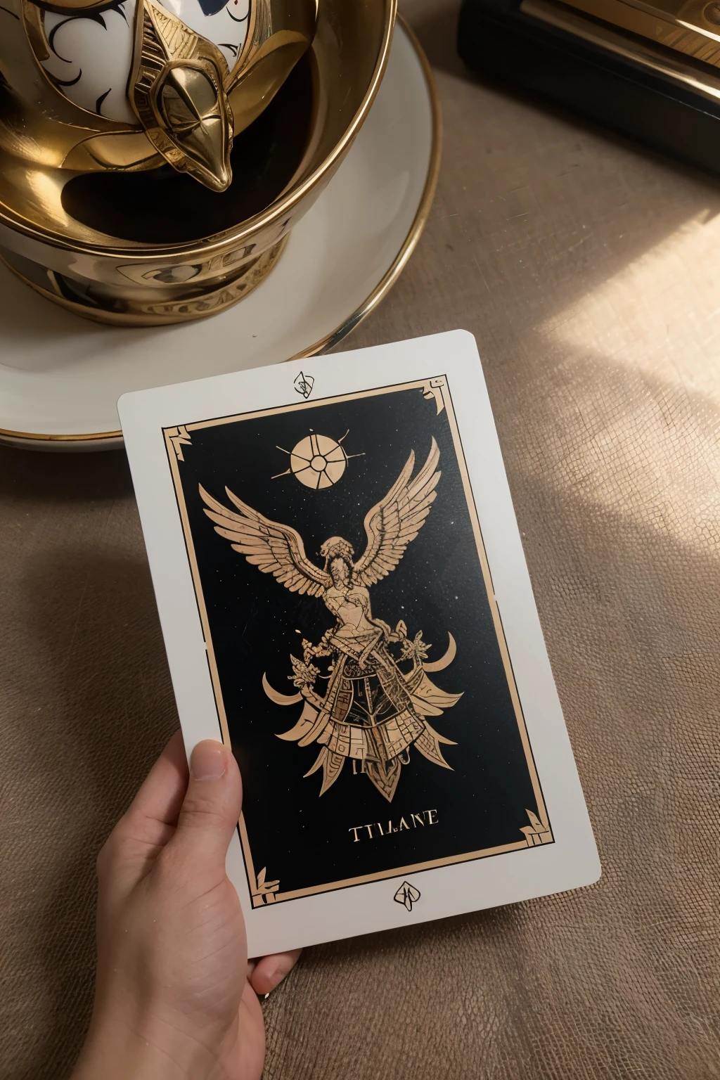 Create a tarot card inspired by the artistic traditions that emerged during the colonial era in the Philippines. Create a sarimanok design.