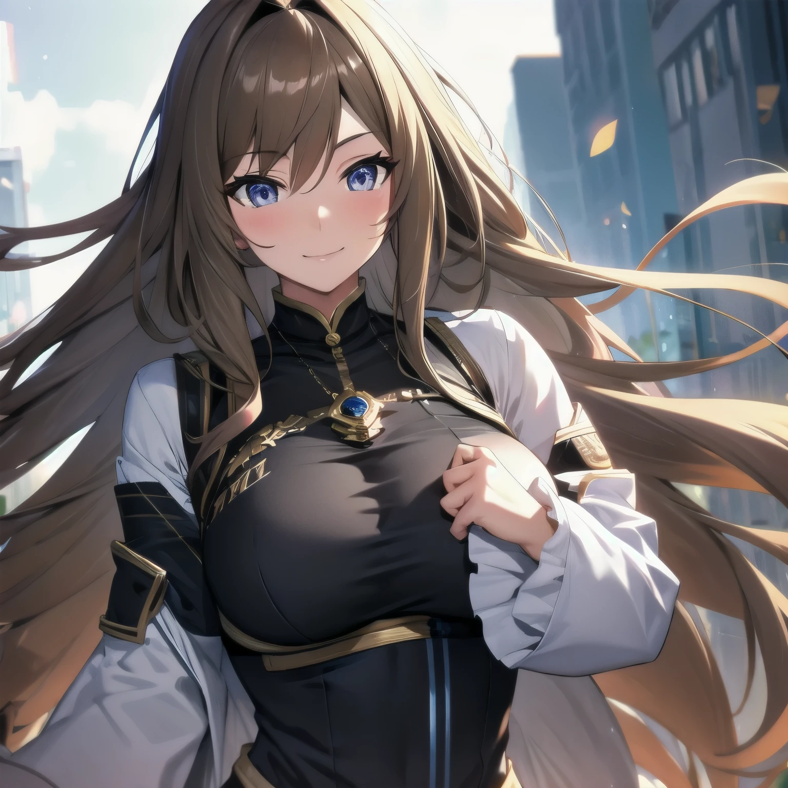 Ultimate Best Quality, Ultimate High Resolution, Ultimate Vivid, (Hyper Detailed:1.2), (Innumerable Changes:1.3), 
One Woman, Long Hair, Light Brown Hair, Beautiful Detailed Gray Eyes, Large Breasts, Clothes, 