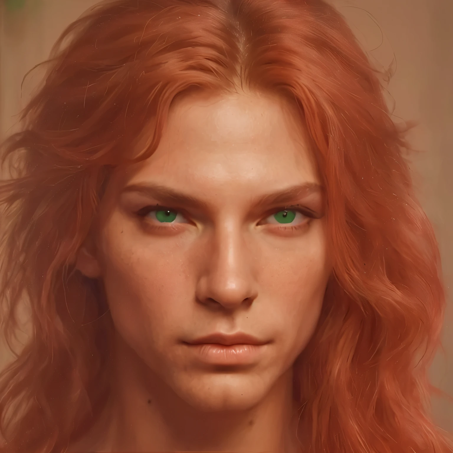Homem ruivo, cabelos longos, fantasia, retrato, androgynous prince, olhos verdes 