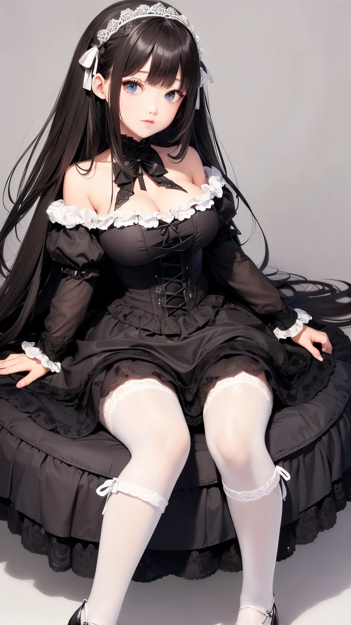 ((best quality)), ((muste piece)), (detailed face), (highlight), (full body), princess、Big breasts、blunt bangs、black hair、Gothic ta、