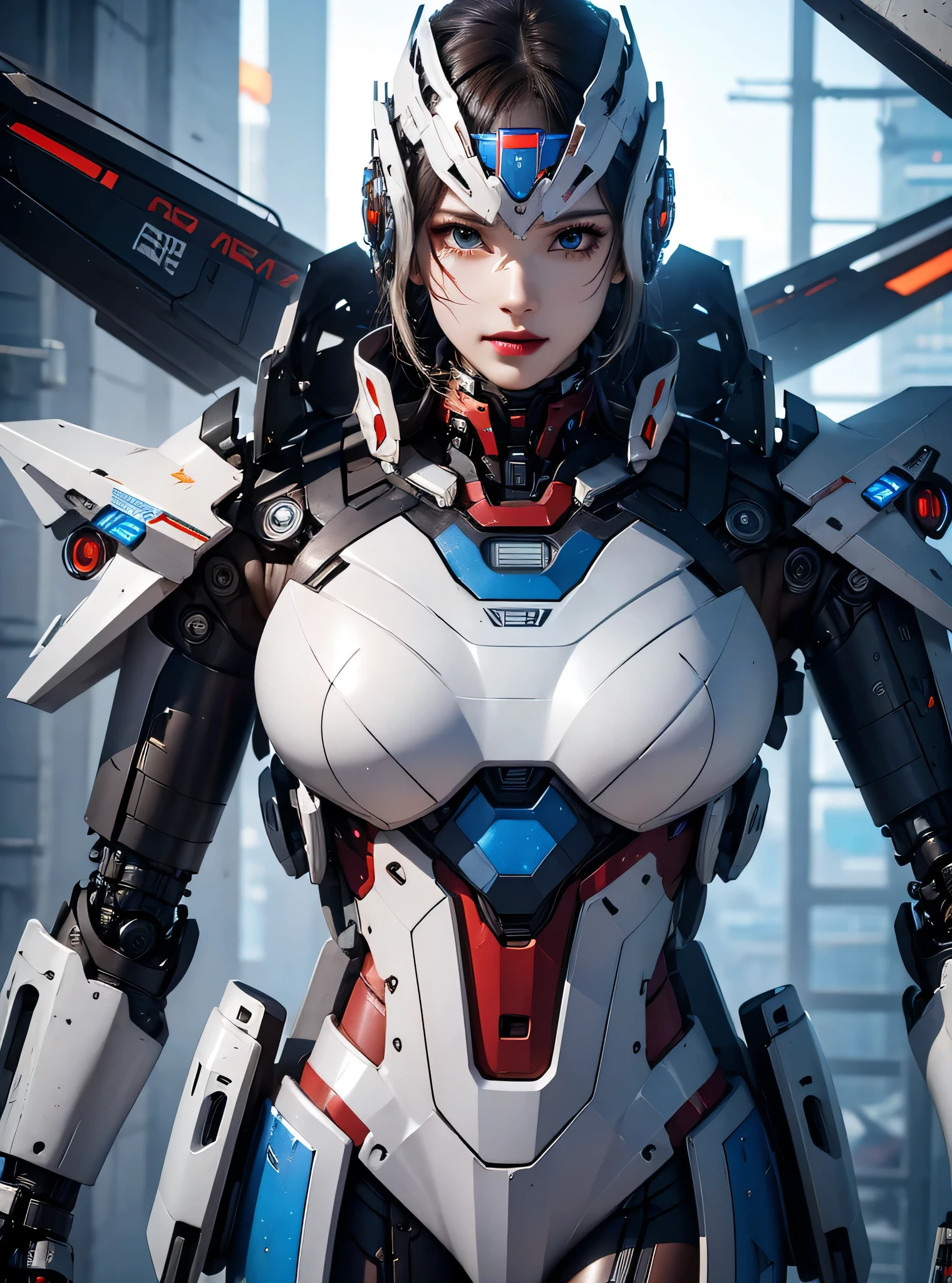 rough skin, Super detailed, advanced details, high quality, better quality, High resolution, 1080P, hard disk, beautiful,(Iron Patriot),beautiful cyborg woman,Mecha cyborg ,battle mode, With mechanical body,She wears a futuristic Iron Patriot mech,full body shot