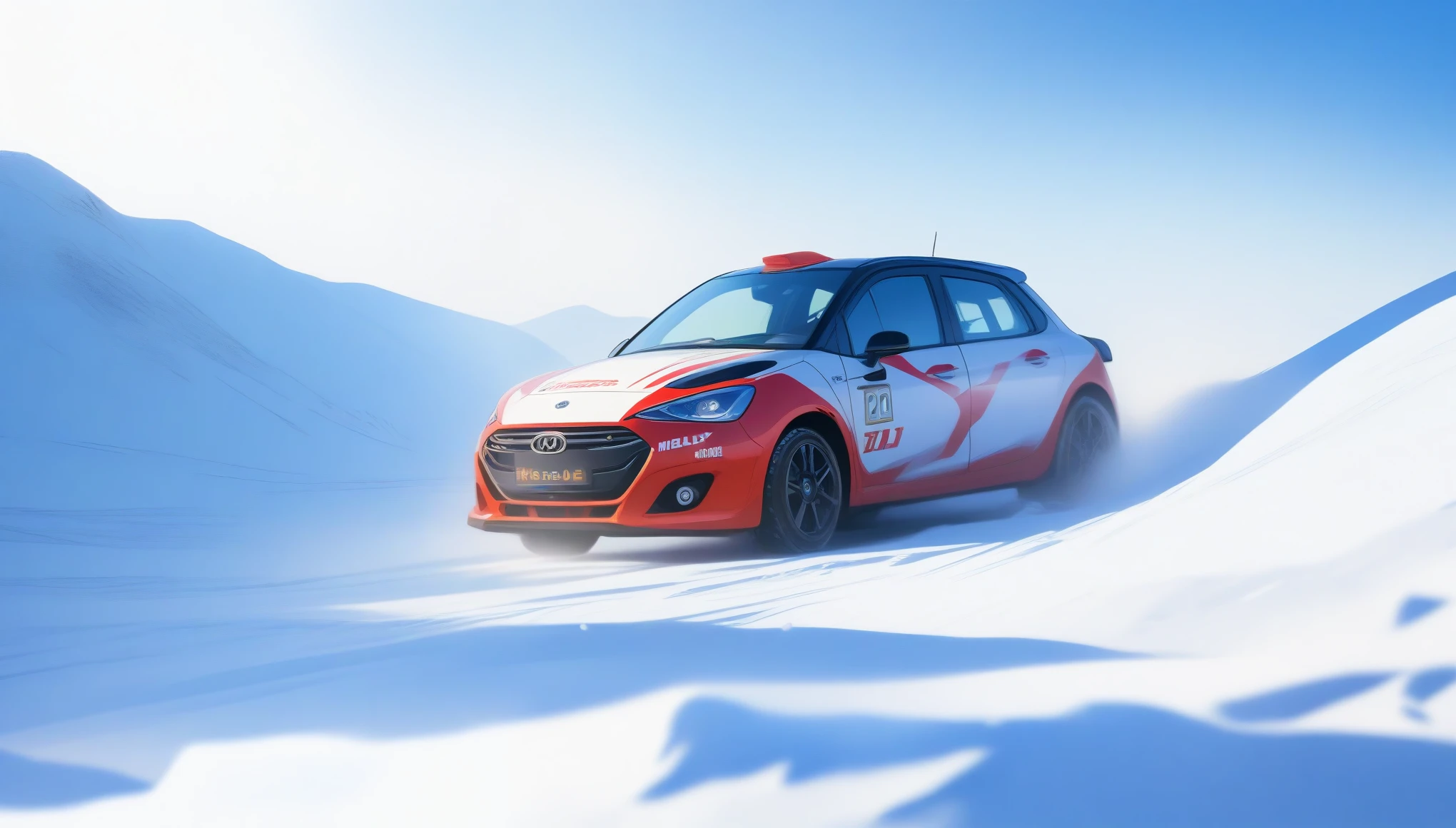 (masterpiece, best quality:1.2), photorealistic, sharp focus, Rally cars on snow