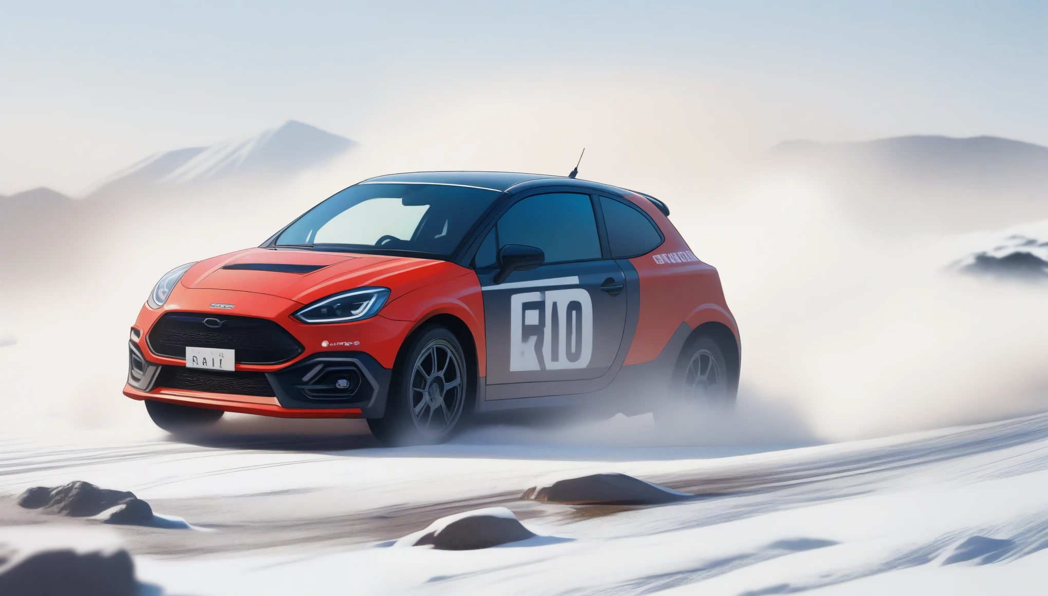 (masterpiece, best quality:1.2), photorealistic, sharp focus, Rally cars on snow