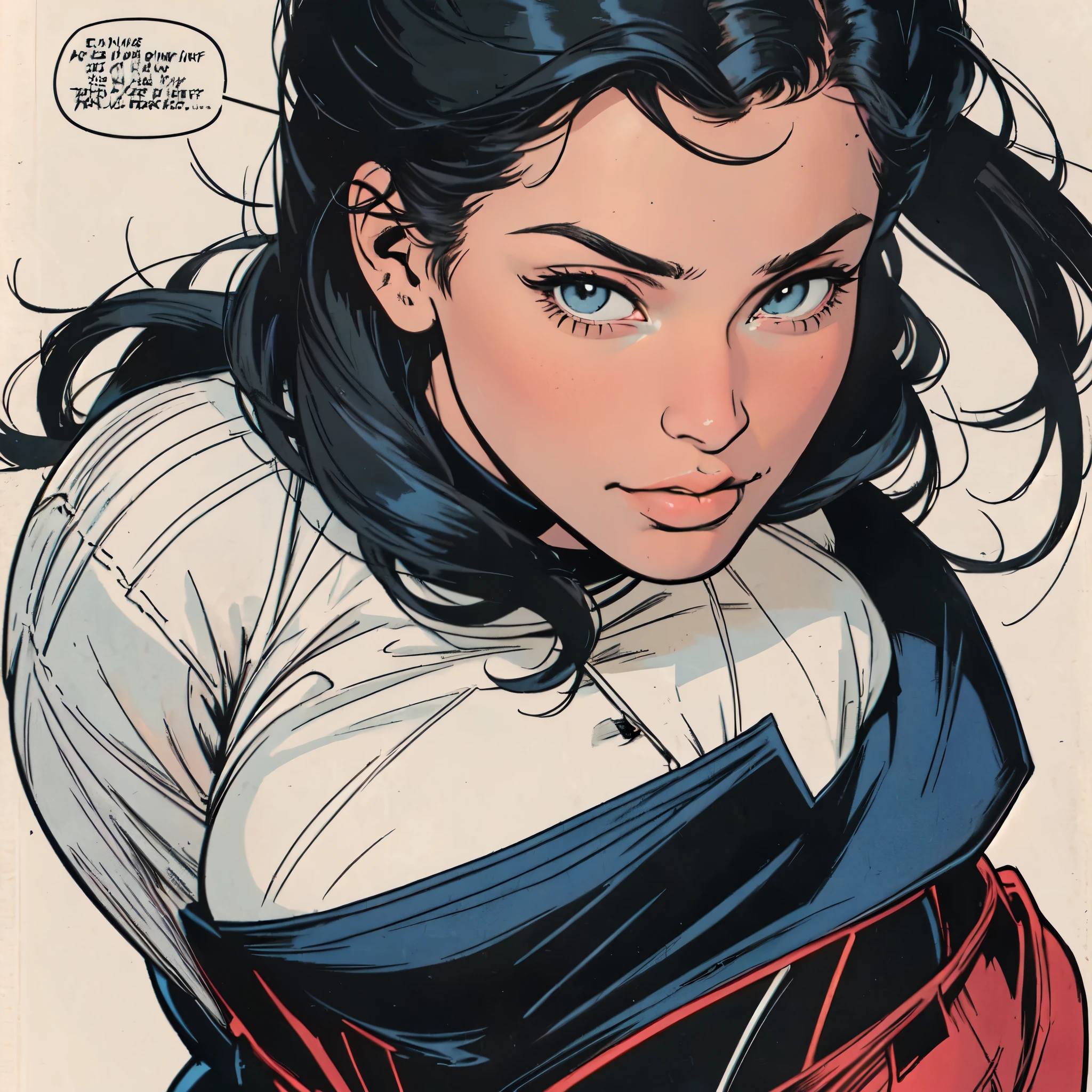 masterpiece,extremely beautiful woman,Excellent sense,cleavage,(((((perfect very simple background))))),American Comics,completely alone,speech bubble