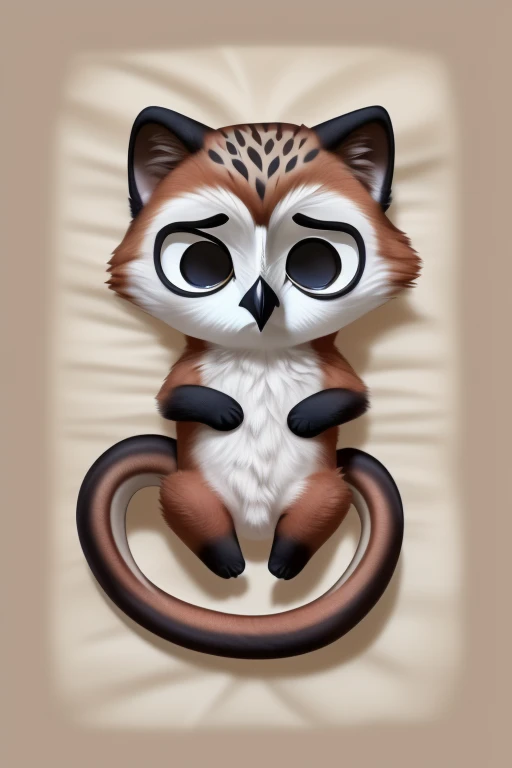 ((Animals, Chibi)), ((Sad face, Apparition, Animals, fox head, wolf carcass, owl back wing, tail snake)),four legs