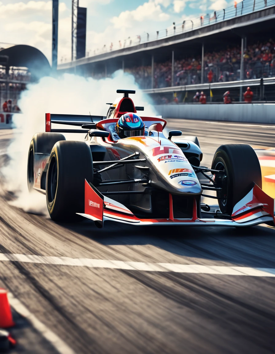 (best quality,4k,highres),(realistic:1.37),race car,speed,engine roaring,tire ????,adrenaline,fast,action-packed,track,racing helmet,driver in racing suit,curves,speedometer,fuel gauge,checkered flag,smoke,mechanics at work,refueling pit stop,winning celebration,victory podium,blurred background,braking,acceleration,finish line,drifting,high-performance vehicle,competition,roaring crowd,excitement,precision driving,dangerous maneuvers,perfect lap,thunder