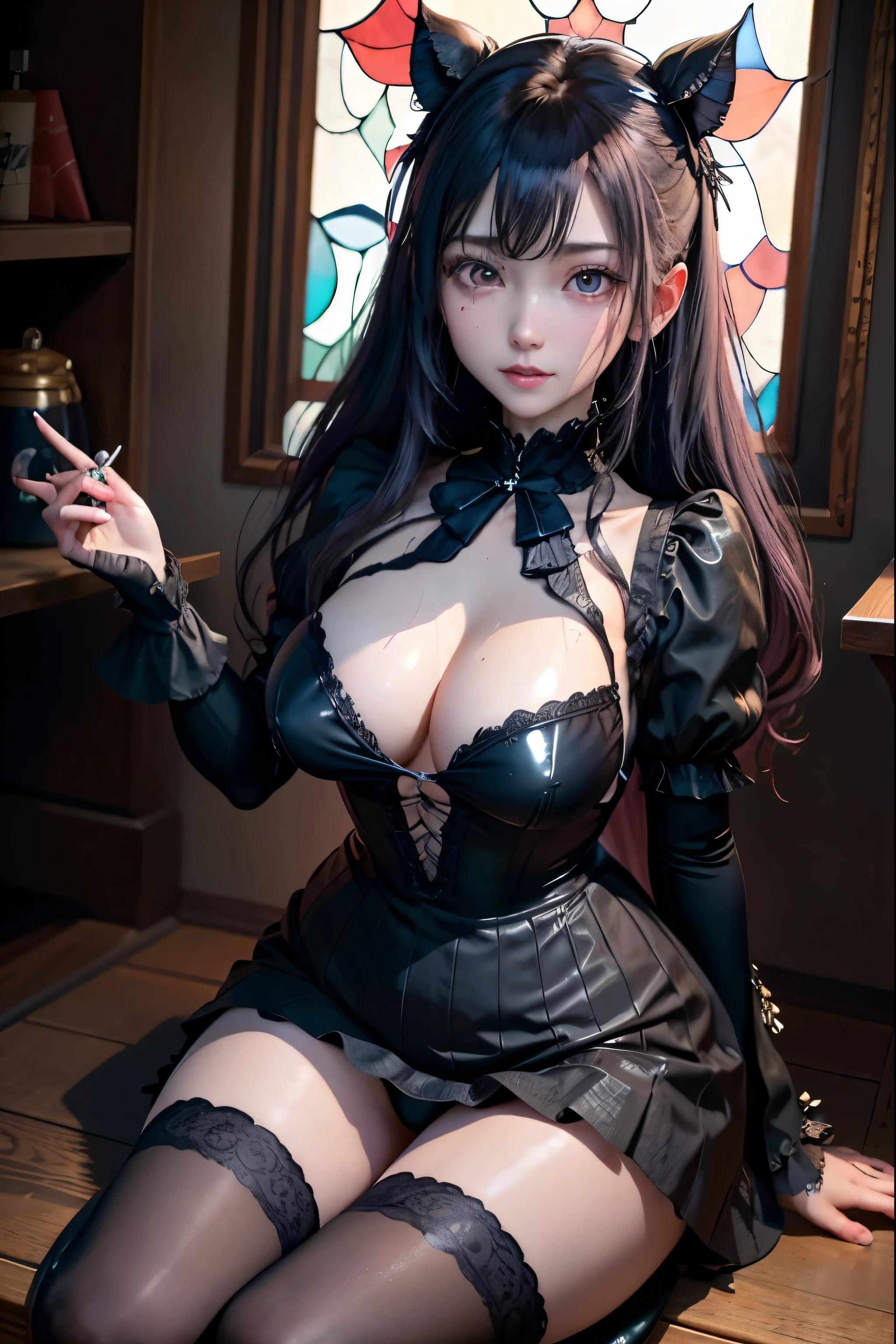 ハードdark gothicメイク、Insanity、deep night sky、horror、black dark eyeshadow、cry、grieve、Good skin glow、dark gothicメイク、dark smile、restless palace、expression of sexual excitement、fragrant beauty、22 years ago、Lie、lure、Expression of intense sexual pleasure、embarrassed look、dark gothic、Gothic ta、bell sleeve、wizard sleeve、lewd expression、Stained glassが背景、pieces fly、highest quality、Browse 5 books、Sweat shines on my chest、Expression of sexual pleasure in suffering、drunk face、Maid outfit mysterious、Noble、A face that is holding back the toilet、flirty gothic clothing、My body is wet and shiny、super sexy、Lots of glitter on the thighs、I'm sweating a lot、loving smile、twin tail hair、my thighs are so wet、jet black ruffle skirt、with shadow、right blue eye, left eye is red、Sit on a gothic bed covered in roses、Super bewitching pose、Gravure photography、knee high socks、thigh high socks、A lot of sweat and stickiness on the thighs、Plenty of plumpness, shiny thighs、Sweat glistens on your thighs, your whole body is sweaty and shiny、glamorous、platform heel shoes、pretty sweaty、My thighs are sweaty、dark makeup、Breast size is modest、black lipstick、重厚感のあるdark gothicロングドレス、bright pink hair、long hair straight hair、Stained glass、black metal world、open your legs loosely、her thighs are a little glamorous、黒いplay the guitar、guitar girl、play the guitar、guitar playing、gothic guitar、have a guitar、have a guitar、