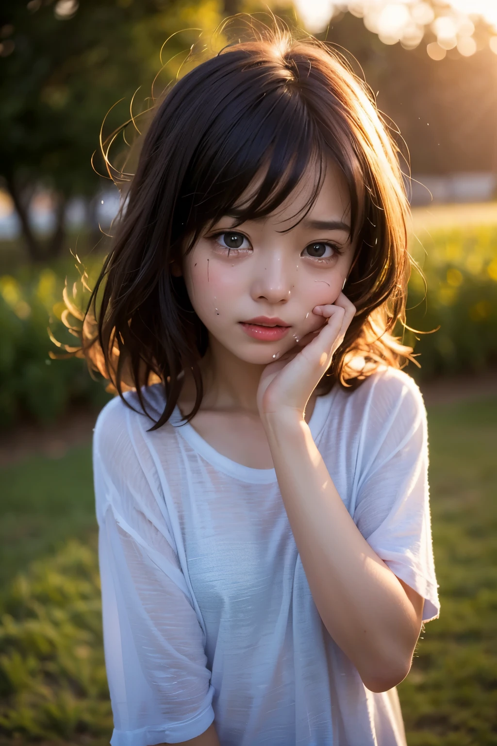 Best Quality, masterpiece, ultra high resolution, (Photorealistic:1.4), Raw photo, 1 girl, , Japanese, beautiful small tits, Black hair, Medium bob hair, Very beautiful face, Very beautiful eyes, Smile