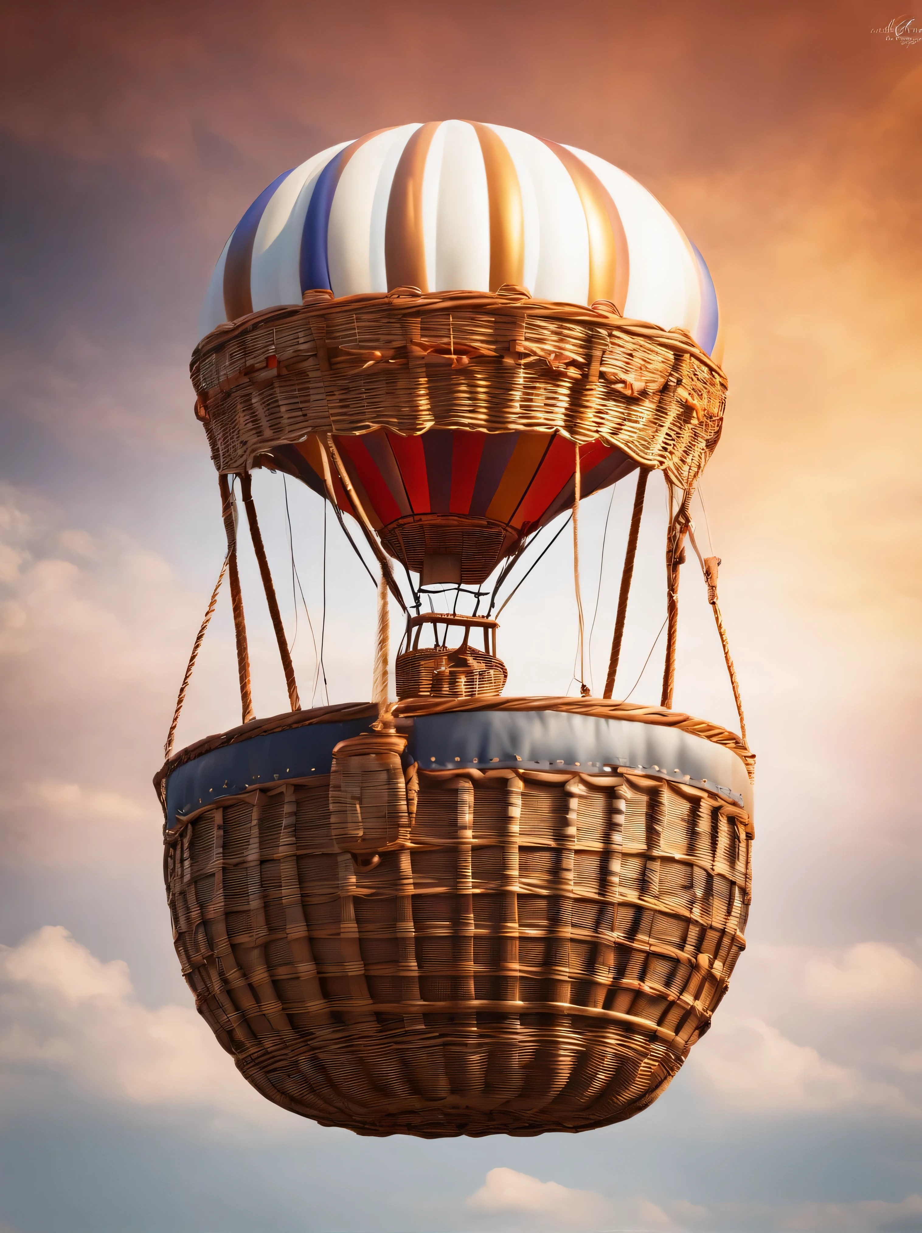 A hot air balloon basket,Backlight,pure white background