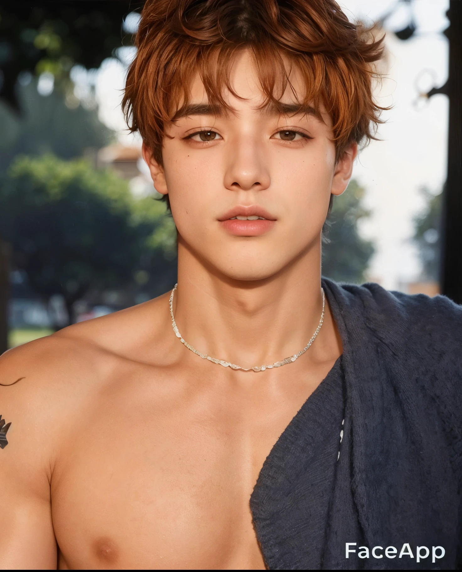 Homem ruivo, jovem coreano, jungkook, taehyung, peitoral exposto, belo jovem ruivo