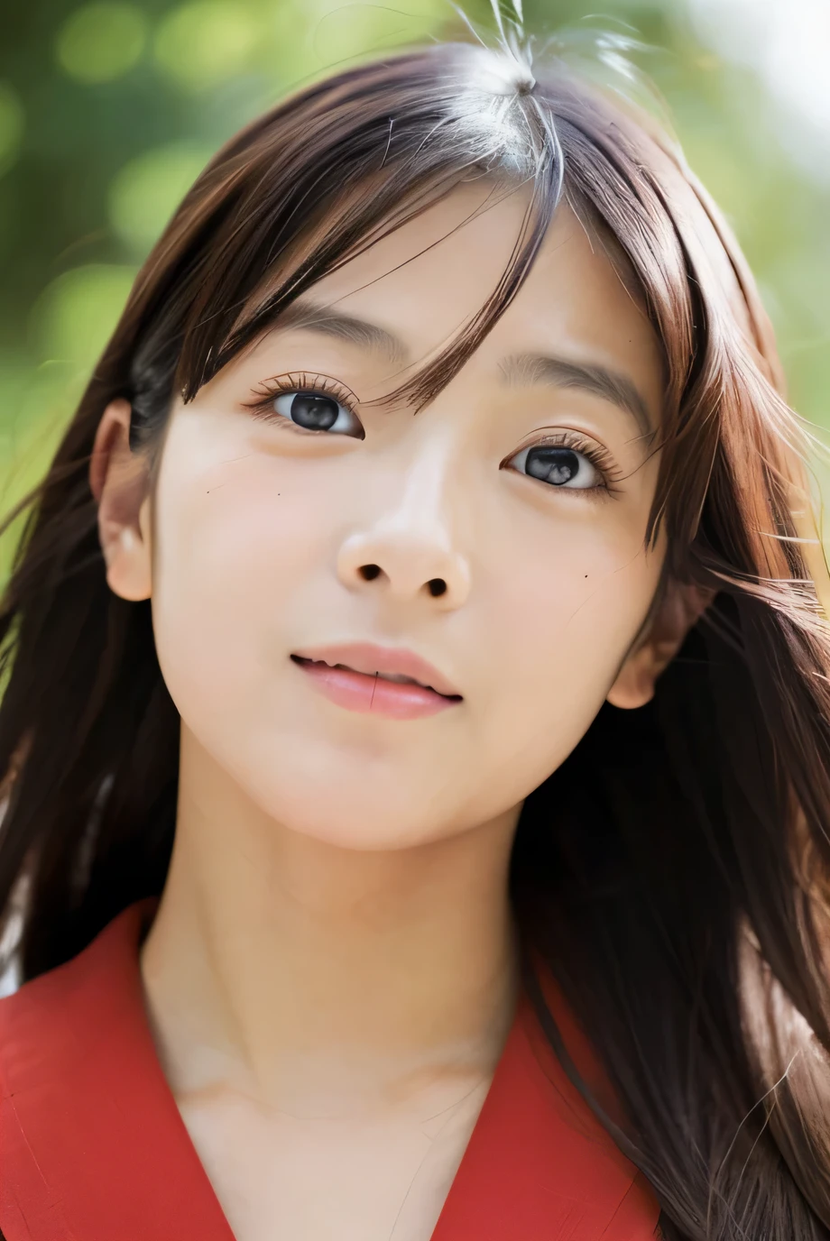 A beautiful Japanese woman stares at me with wide eyes and a surprised expression..