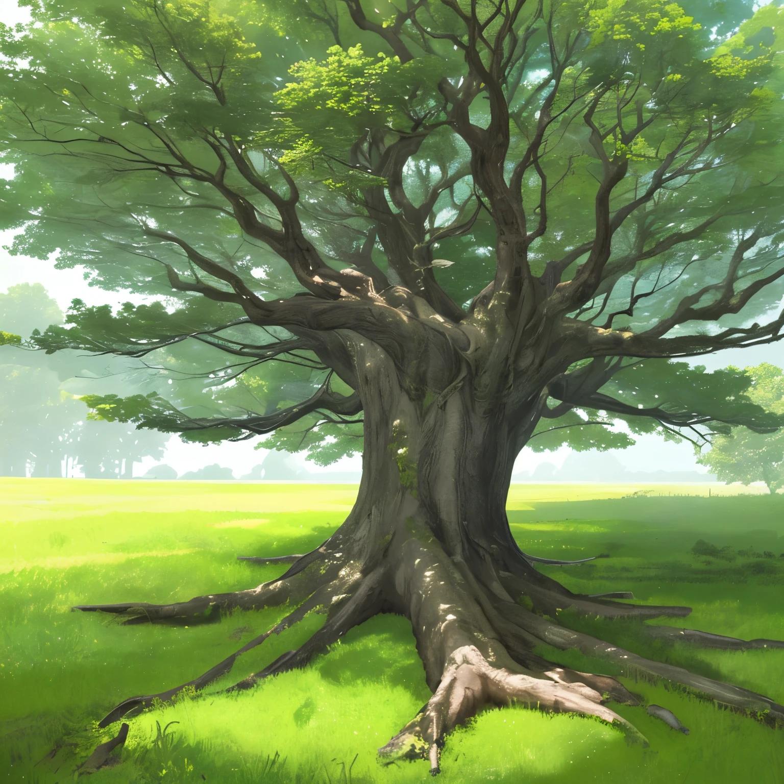 a single big tree on a middle of the ground
Landscape ,highly detailed 