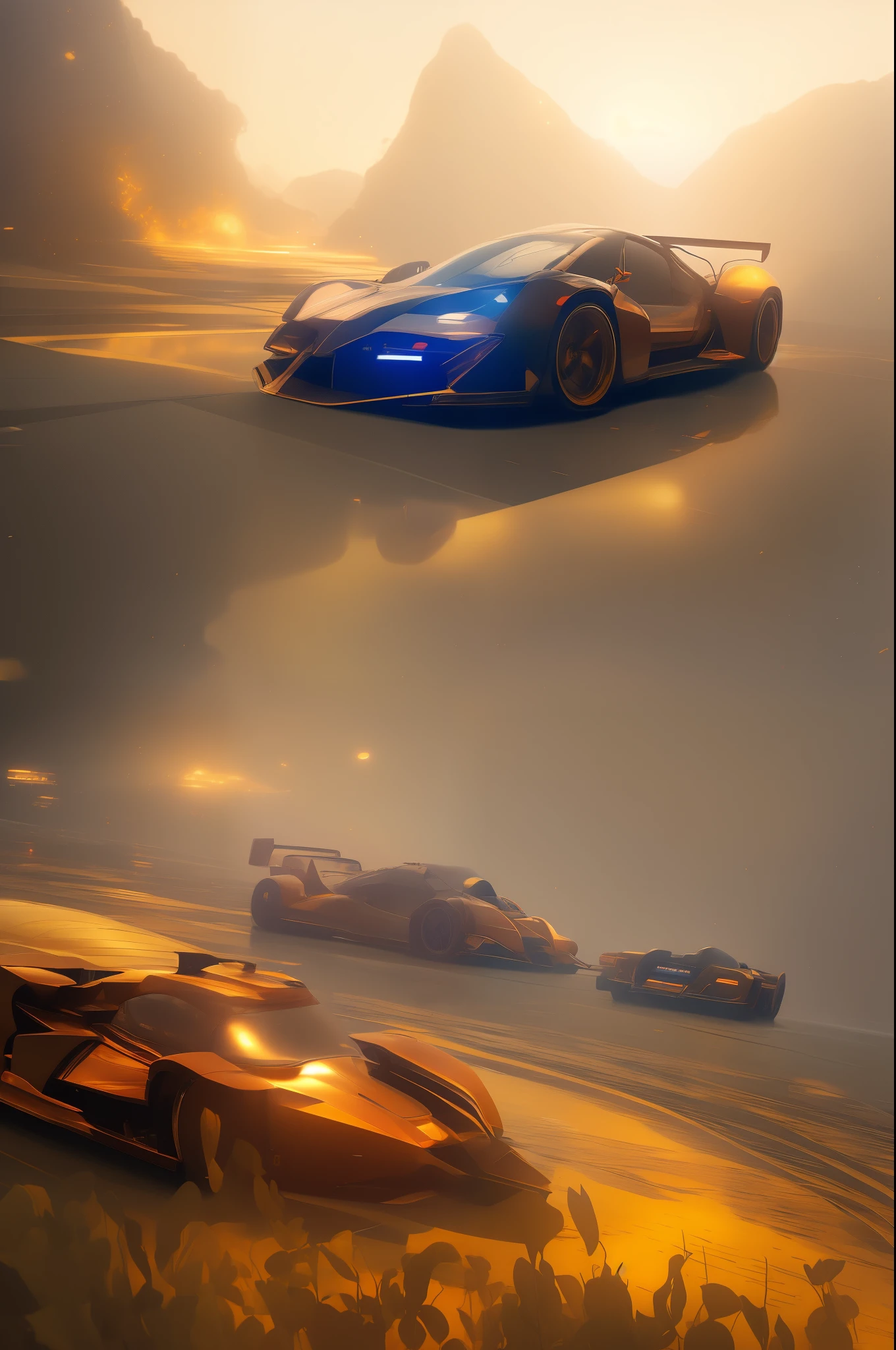 (symmetry:1.3) ,racing, concept art, Smooth, sharp focus, fast sedan,, Artwork by Greg Rutkowski and Alphonse Mucha, 8K