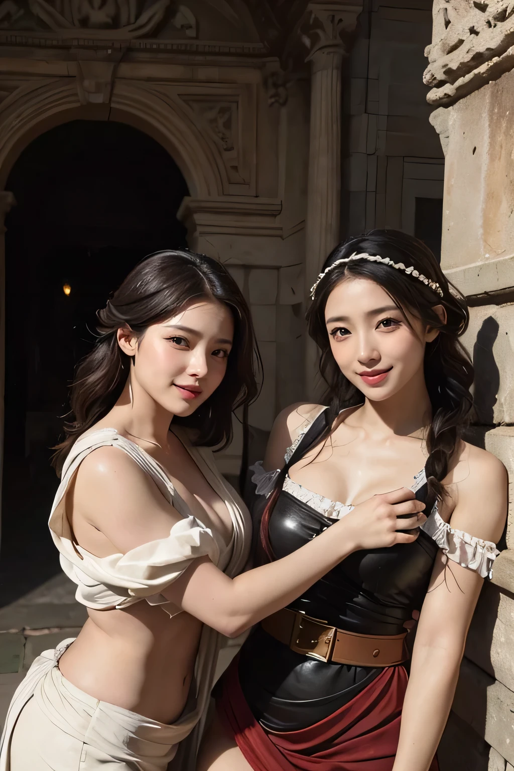 ((The girl is a medieval alchemist 1.2, wearing a corset 1.2, wearing a medieval outfit 1.2)), ((FULL BODY SHOT 1.3)), ((20 year old girl 1.2, naughty seductive smile 1.2)), ((short and thin Asian woman 1.2, short girl 1.2, thin girl 1.)), ((very wide hips 1.2, extremely alluring figure 1.2)), ((dynamic action pose 1.2, showing her buttocks to the viewer 1.2, highly sexually seductive pose 1.2, sexually suggestive 1.2, perfect cleavage 1.2, perfect ass 1.2)), (masterpiece, best quality:1.2), 1girl, solo, (best quality,4k,8k,high resolution,masterpiece:1.2), realistic (1.37) girl, ((hyper realistic 1.2)), ((highly detailed face 1.2, Detailed facial features 1.2)), ((set in a medieval alchemist shop 1.2, full of alchemist instruments 1.2, cinematic lighting 1.2, highly detailed background 1.2))