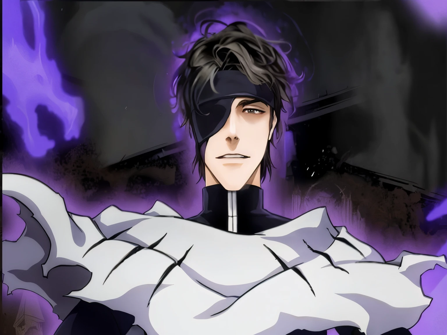 a close up of a person with a purple background, trigger anime artstyle, handsome guy in demon slayer art, epic anime style, inspired by Okumura Masanobu, tsurumaki kazuya, male anime character, anime style character, high quality fanart, cel shaded anime, jojo anime style, male anime style, menacing look