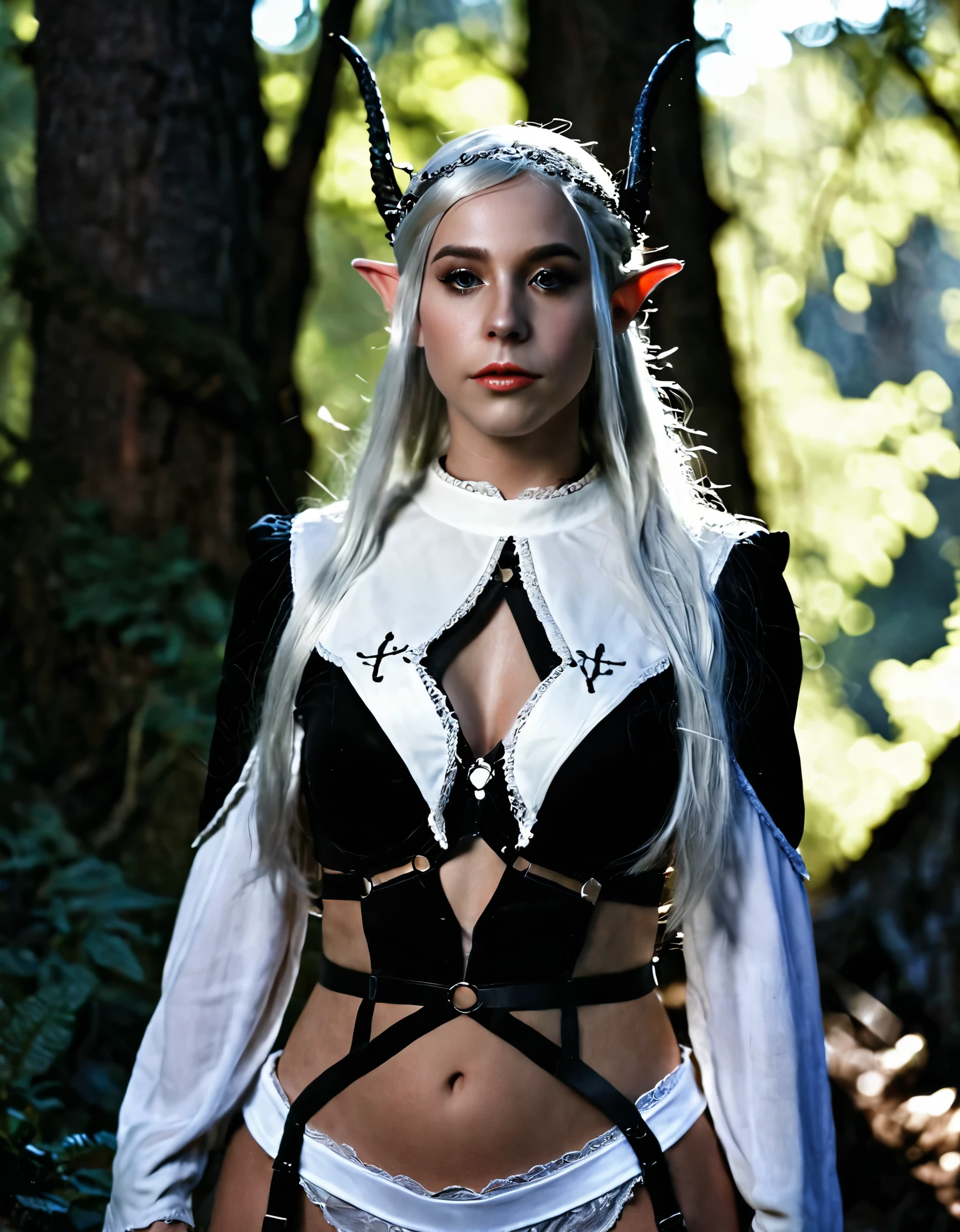 Dark Elf, 1girl, cinematic lighting, pretty girl，forest，elf queen，fantasy，pretty face