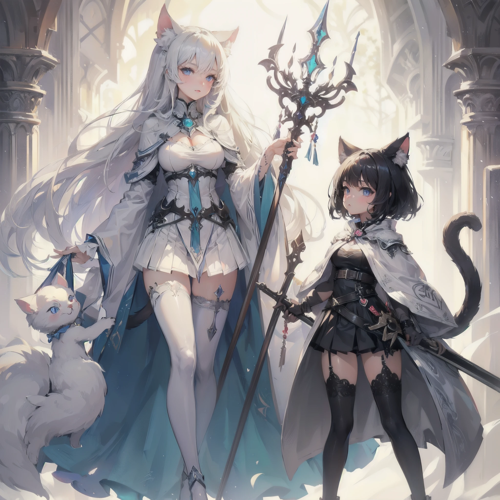 high quality,hd,16k,sharp line,1girl,cat ears,cat tail ,cute face, large breasts ,nice legs,,focus girl,detailed beautiful face,detailed clothes,beautiful eyes,sexy,dynamic angle