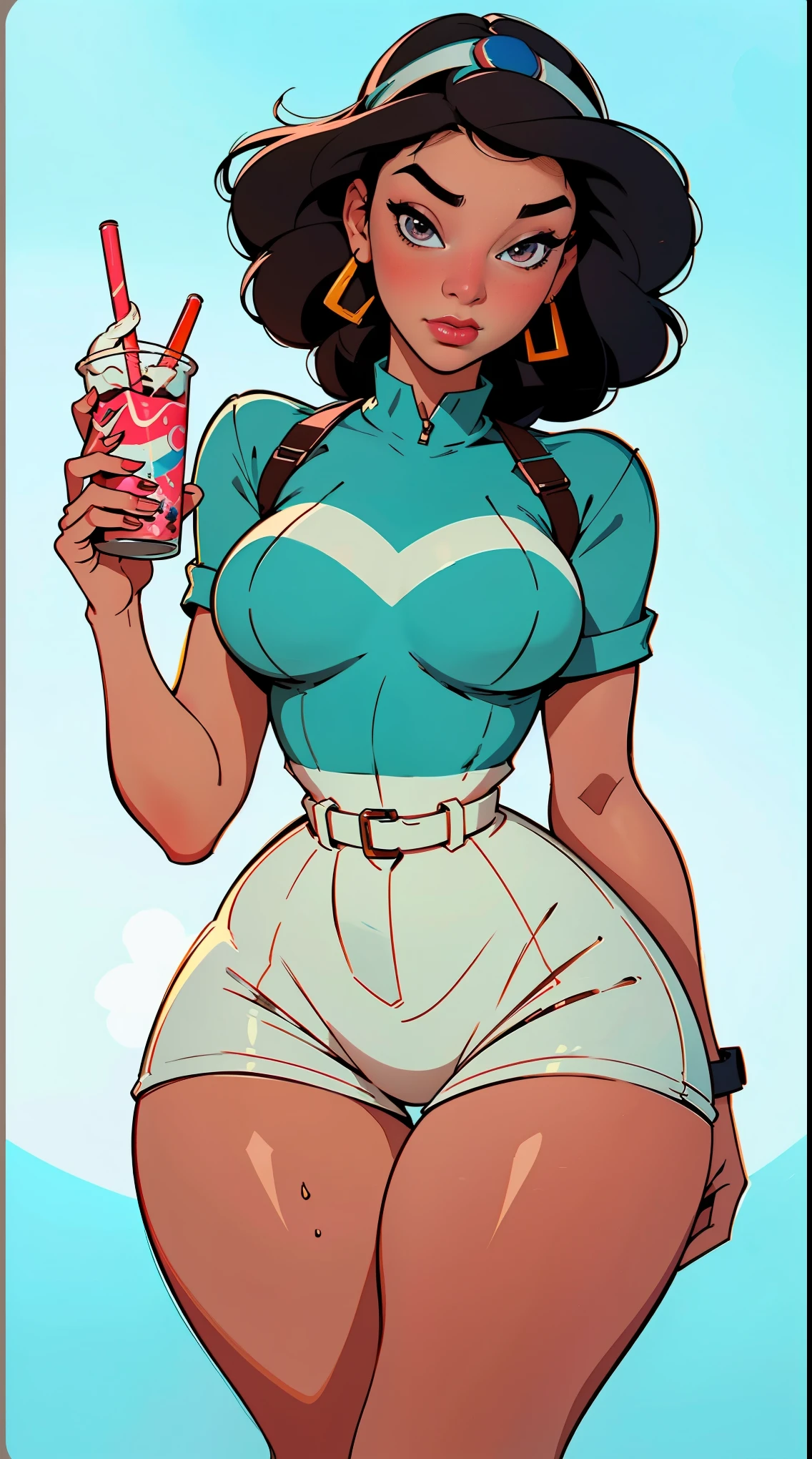 Young girl, 40s fashion appearance, in style of digital illustration, pinup art, lois van rossdraws, artstyle : ilya kuvshinov, deviantart artstation cgscosiety, stunning digital illustration, soda themed girl, beautiful retro art, jen bartel, milkshake, matte digital illustration, glossy digital painting, ((curvy body))