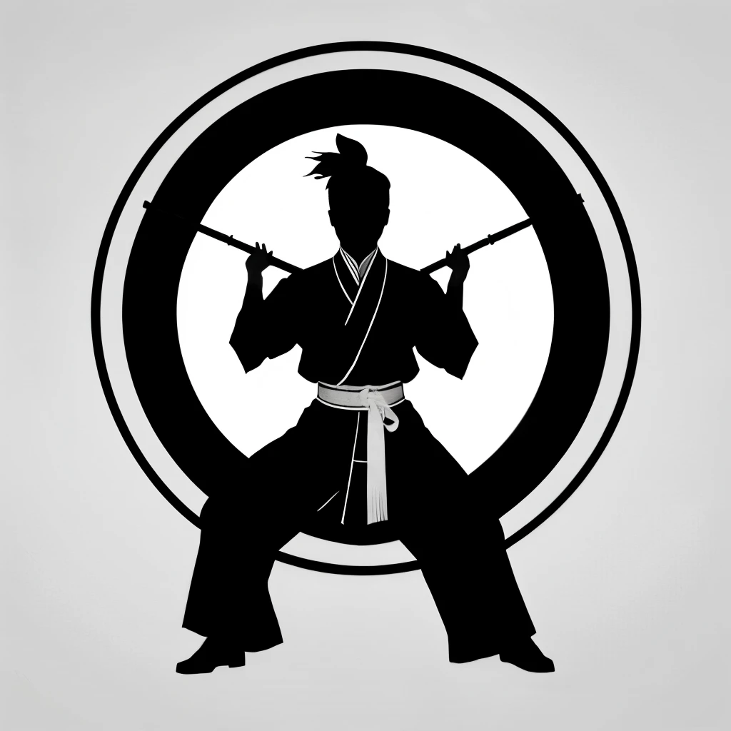 logo of silhuette chinese male traditional dancer holding sticks, black and white