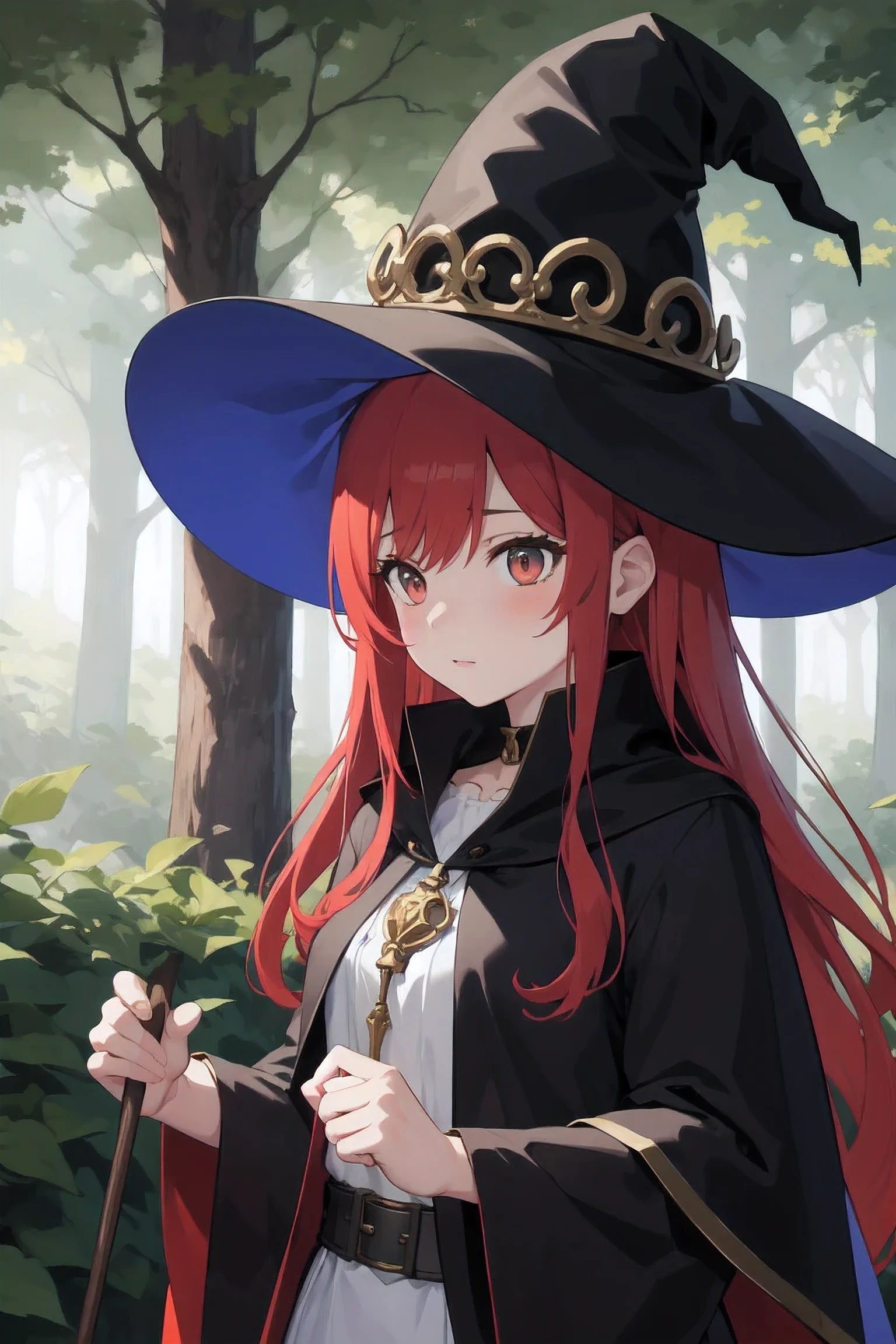 1 beautiful girl with long red hair , witch ,forest of darkness