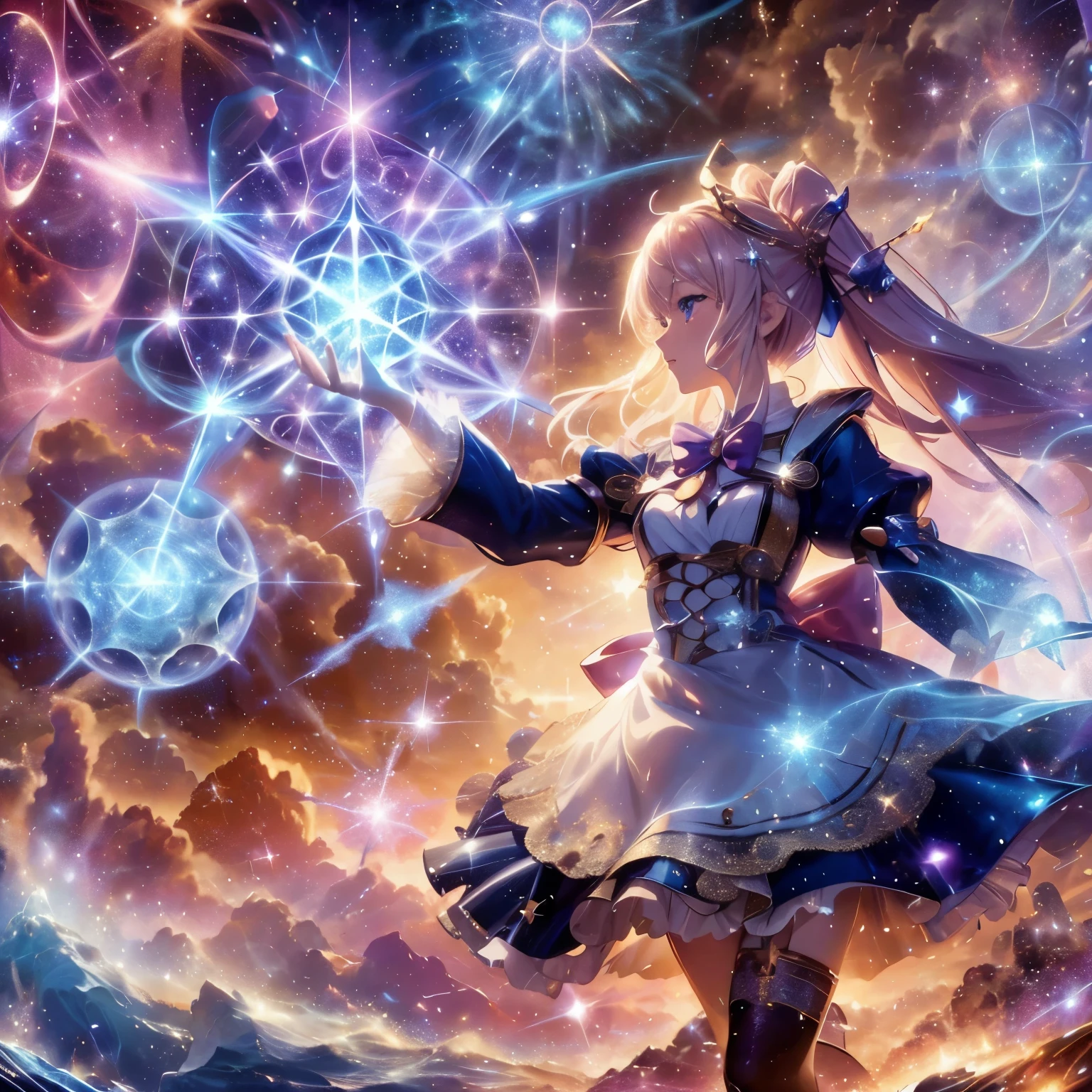 Anime girl with a magic wand in space with stars, beautiful eyes, looking at the camera , anime fantasy artwork, beautiful heavenly magician, anime fantasy illustration, epic anime artwork, anime art wallpaper 4k, anime art wallpaper 4k, anime art wallpaper 8k, anime style 4k, anime wallpaper 4k, anime wallpaper 4k, splash art anime , 4k anime wallpaper