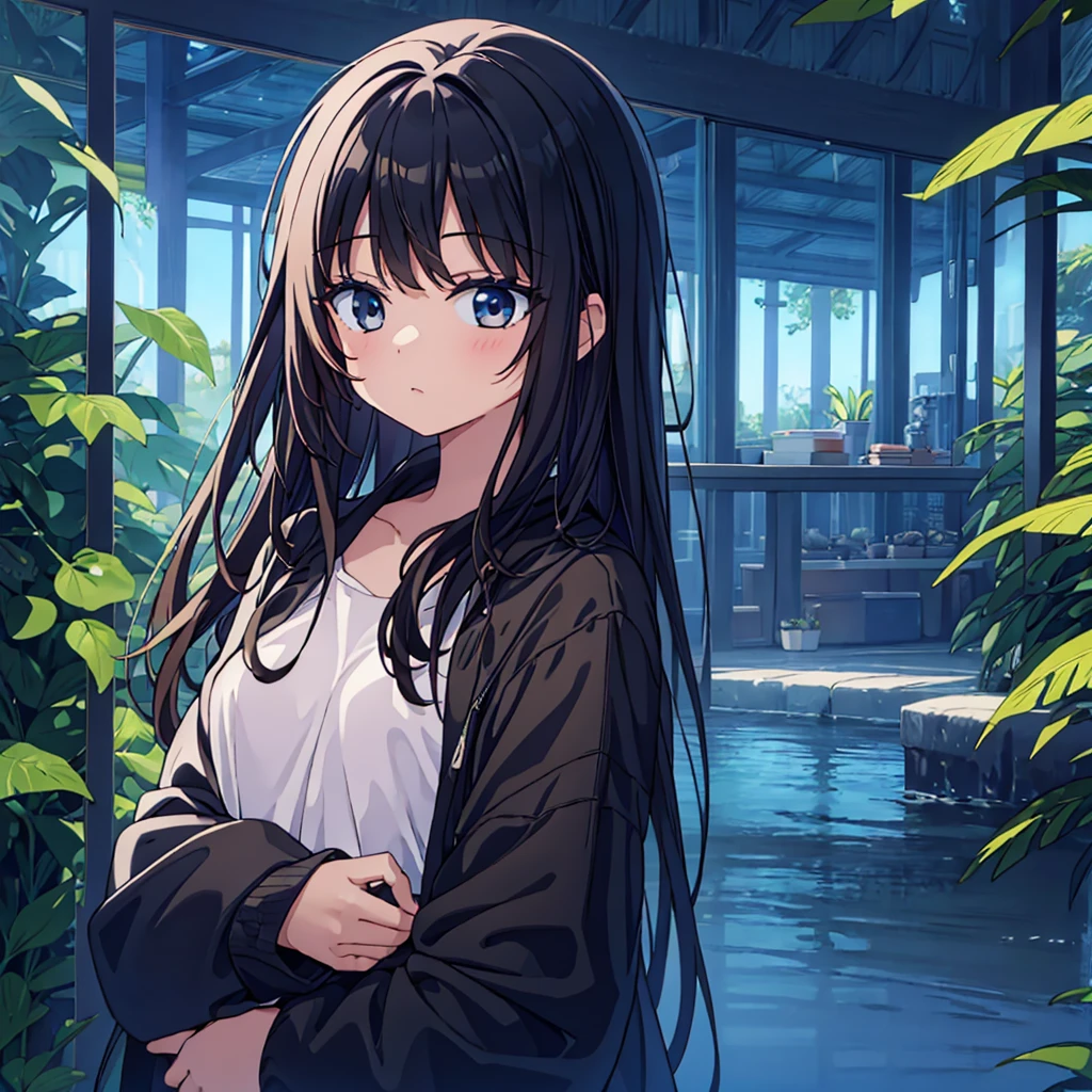 (masterpiece)、(highest quality)、(Completely naked)、(dense forest)、(dark background)、( girl)、(1 person)、luster、shadow、small breasts、brown eyes、black hair
