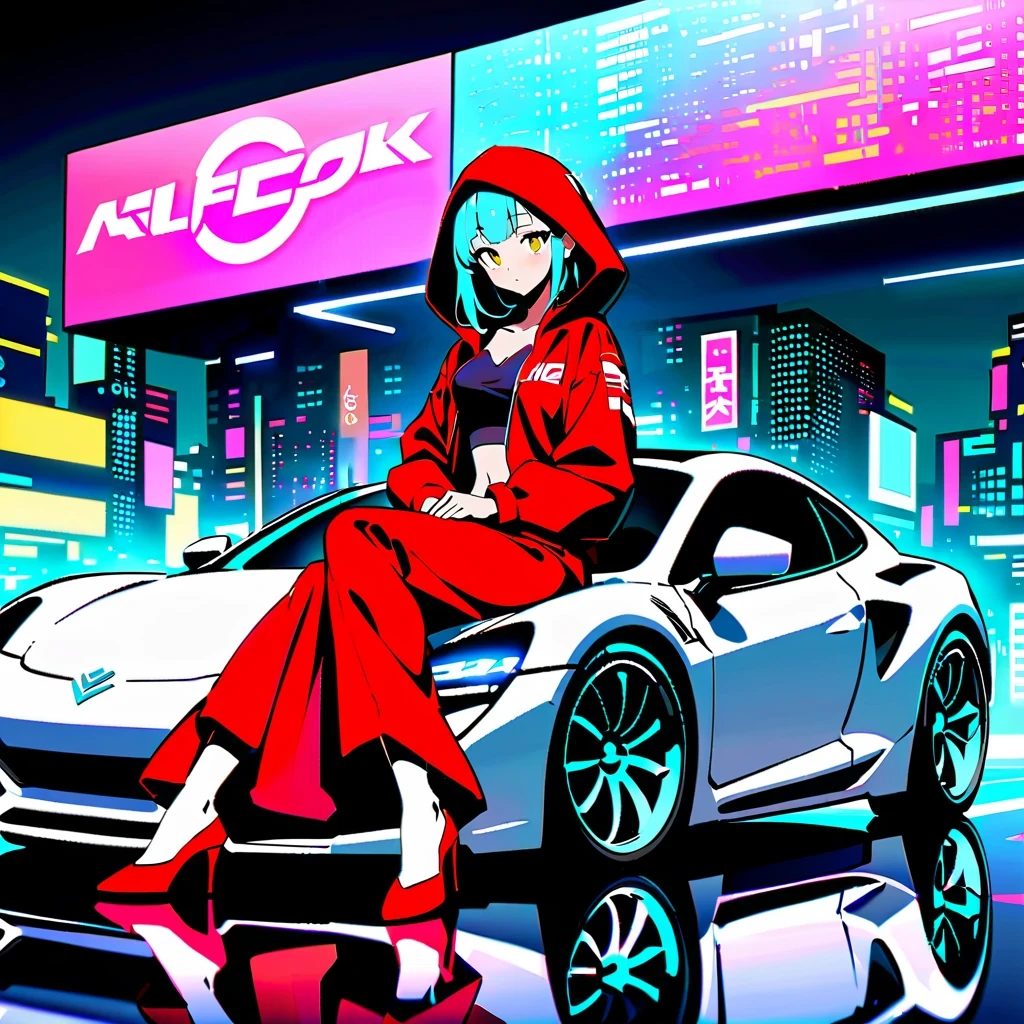 Cyberpunk City Night,A shapely anime girl sits on the hood of a stylish sports car。she wears high fashion,Wear unique high heels,匹配未来car的风格。car'Stylish hood reflects vibrant neon lights,Charming scenes are created。Composition follows the rule of thirds,The girl is on the side,Put the sports car on the other side,maintain visual balance。Neon lights and architectural lines guide the viewer’s eye,Emphasize that girls are the focus。This work of art is a true masterpiece,Show the beauty and charm of the cyberpunk world with exquisite 4k details。
