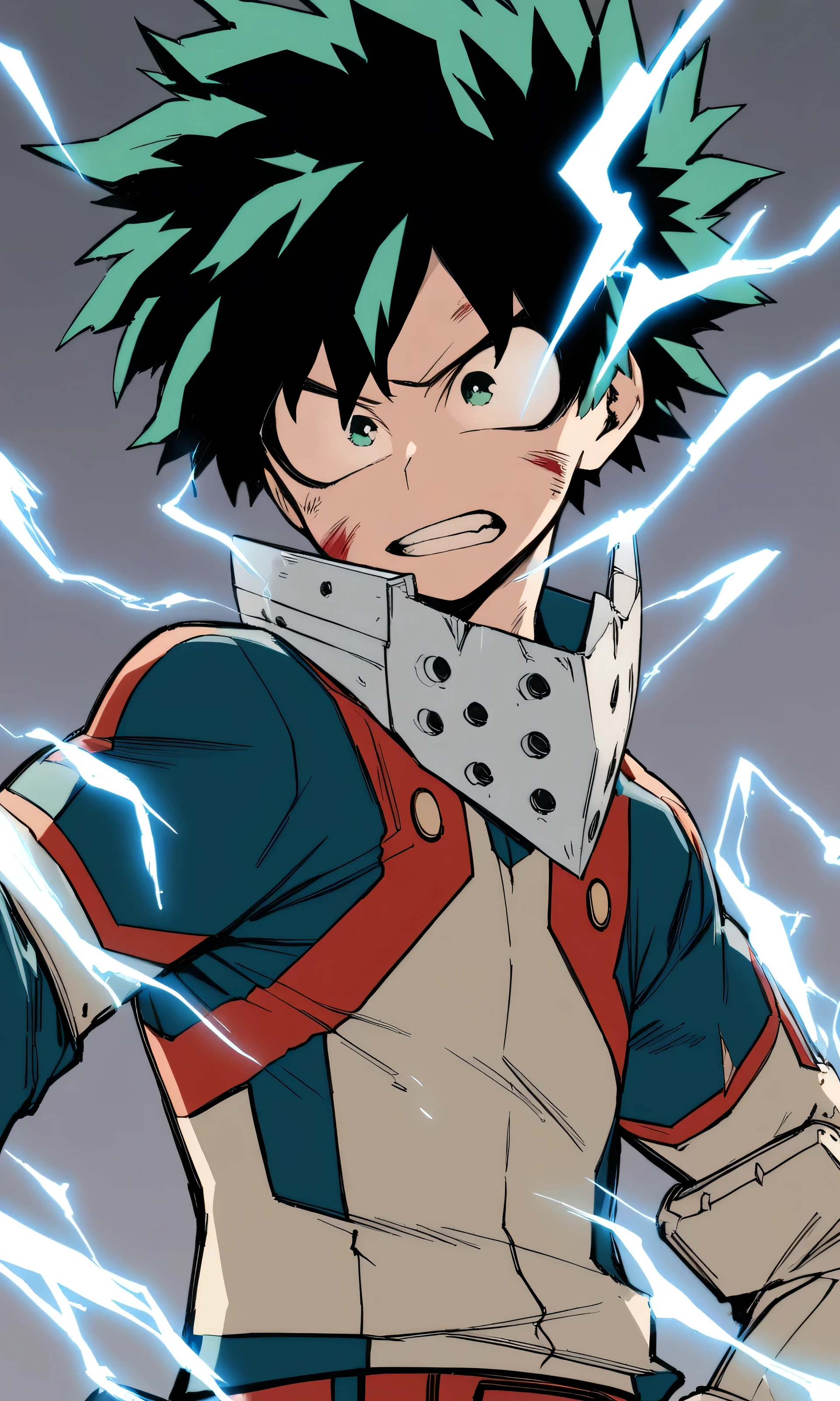 Japanese cartoons,1 boy, male focus, Izuku Midoriya, my hero academia, Injuried, electricity,, masterpiece, best quality, very aesthetic, Ridiculous,