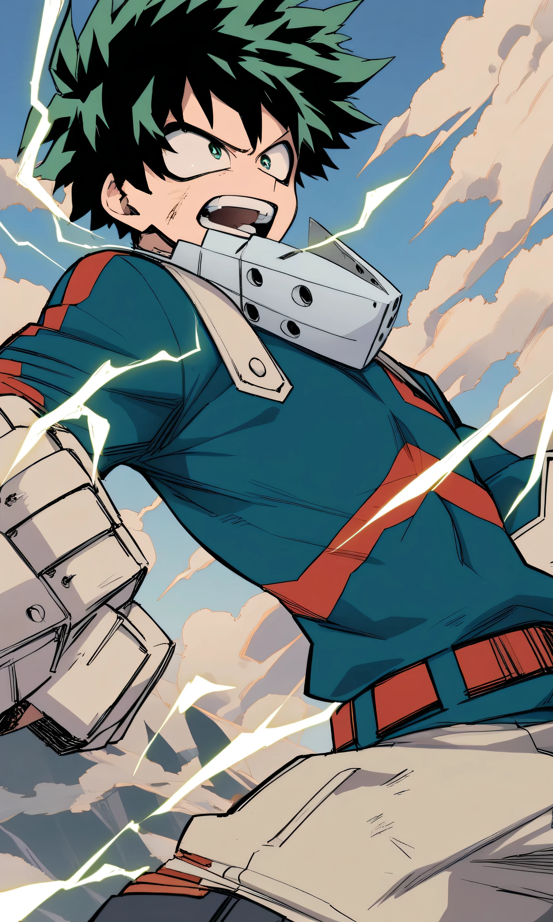 Japanese cartoons,1 boy, male focus, Izuku Midoriya, my hero academia, Injuried, electricity,, masterpiece, best quality, very aesthetic, Ridiculous,