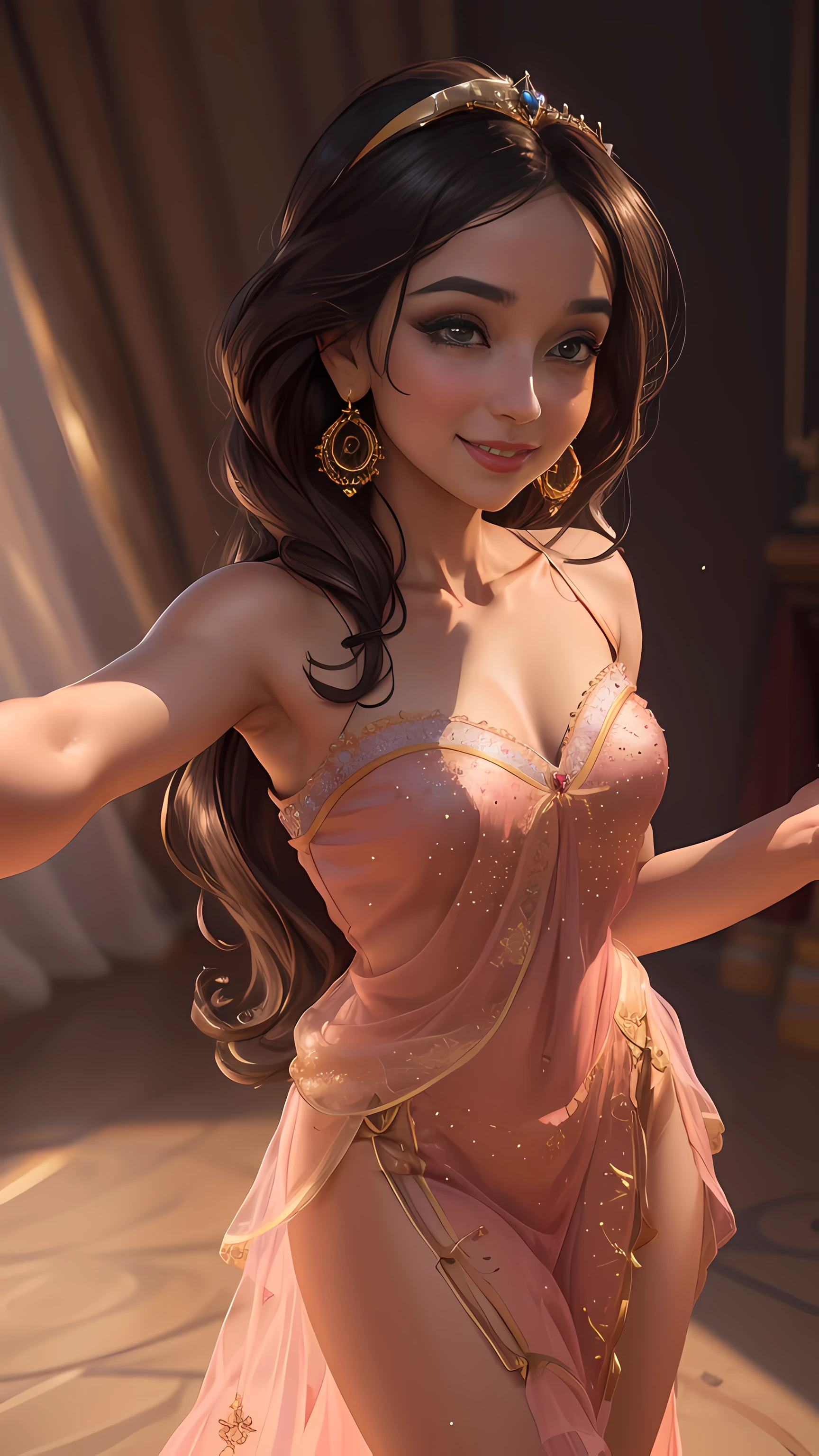jasmine  1girl, ballerina dress, dance place, solo, looking at viewer, smile, full body, flower, earring, makeup, (big breasts:1.5)

(realistic:1.2), (realism), (masterpiece:1.2), (best quality), (ultra detailed), (8k, 4k, intricate),(85mm),light particles, lighting, (highly detailed:1.2),(detailed face:1.2), (gradients), colorful,(detailed eyes:1.2)(detailed background),detailed landscape, (dynamic angle:1.2), (rule of third_composition:1.3), (Line of action:1.2)