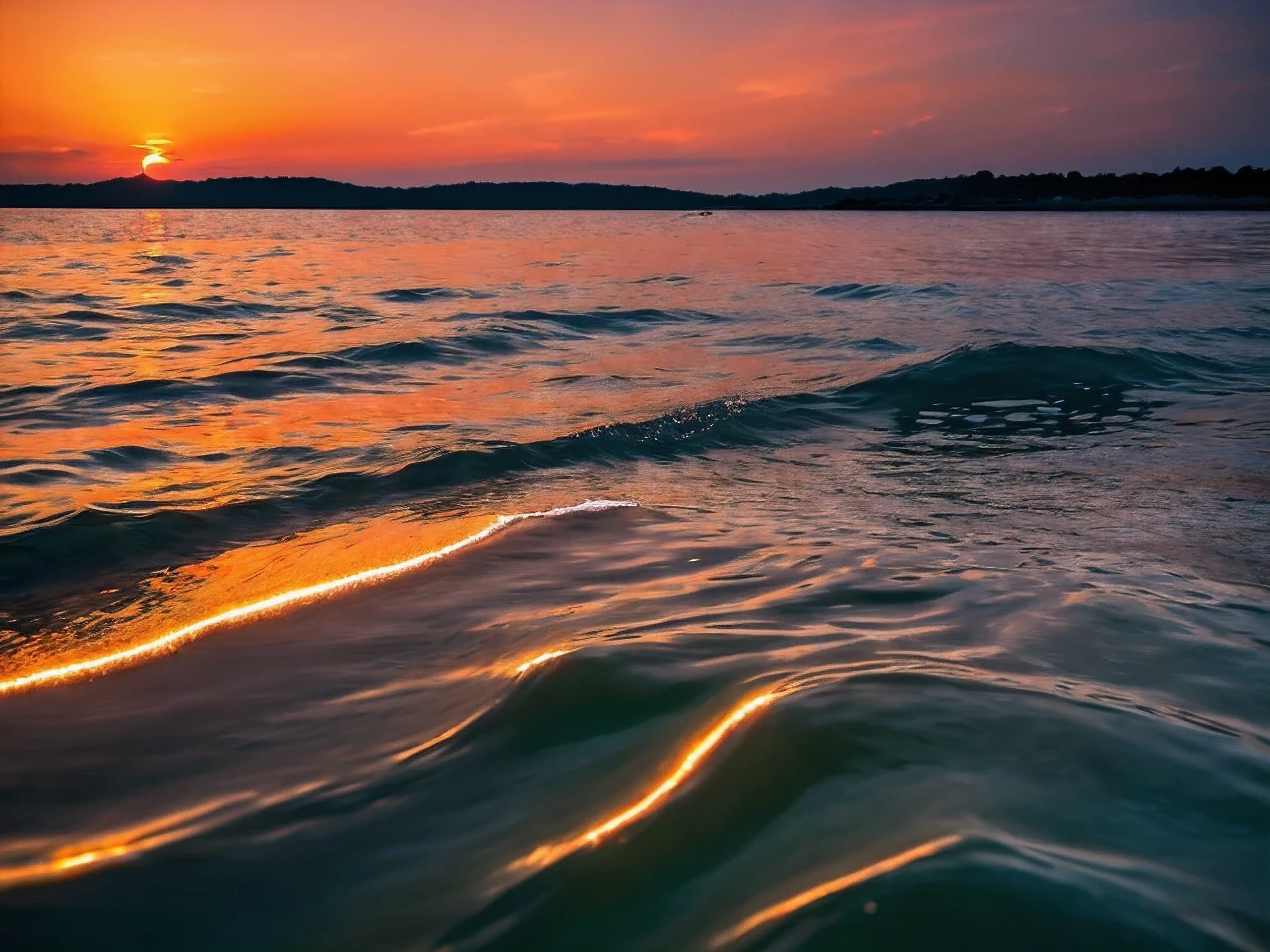 best image quality,beautiful beach,sunset,Sunset reflected on the surface of the water