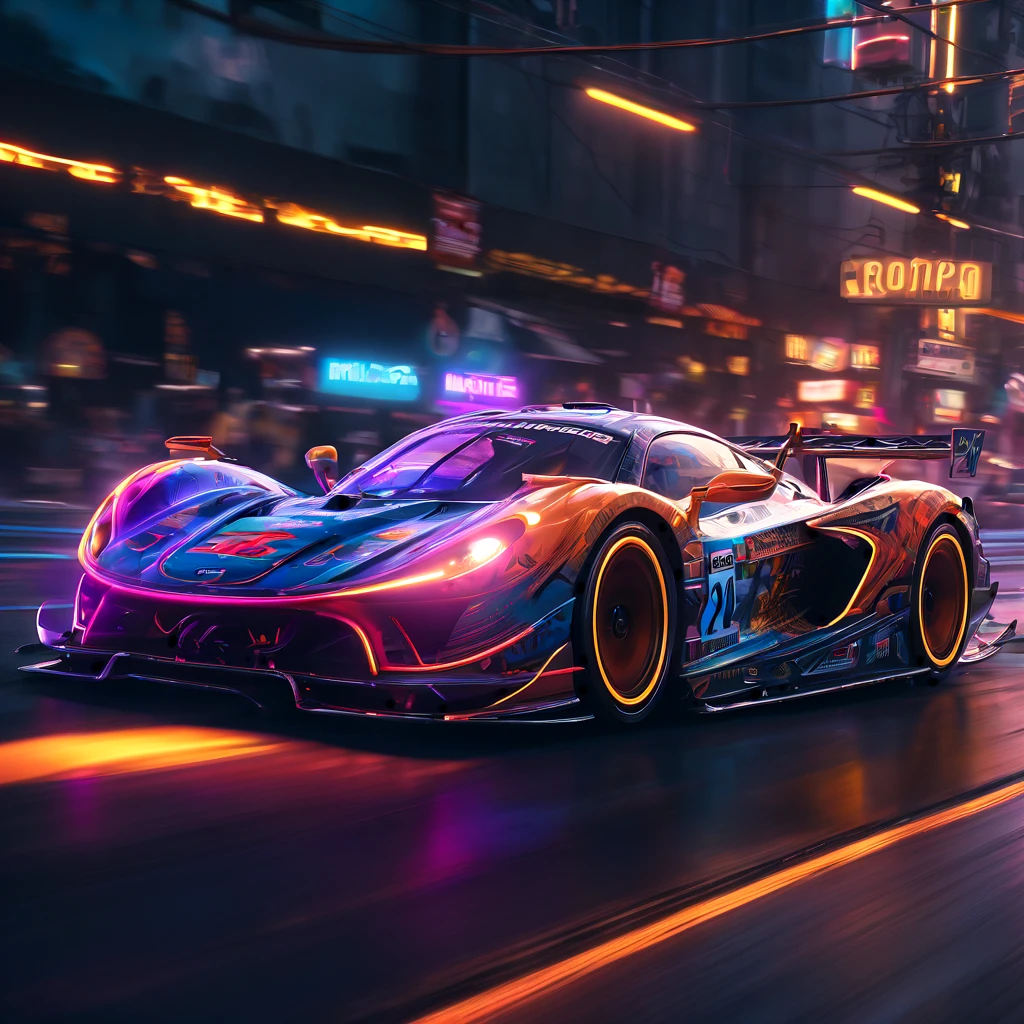 Racing Car, aesthetic, extremely detailed, speeding time lapse lightning flash neon car race detailed, detailed matte painting, deep color, fantastical, intricate detail, splash screen, complementary colors, fantasy concept art, 8k resolution trending on Artstation Unreal Engine 5