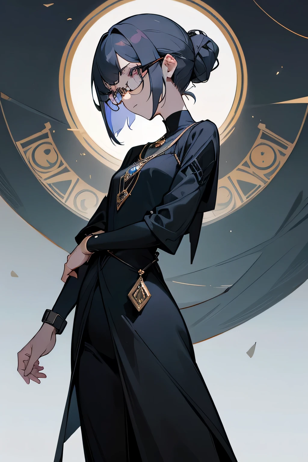 Evelyn "Cipher" Locke is a enigmatic figure with an air of mystery surrounding her. Standing at an average height with a slender build, she possesses an aura of quiet intelligence and introspection. Her eyes, a piercing shade of gray, seem to hold hidden depths, hinting at a mind constantly at work.
Evelyn's hair is a sleek, midnight-black cascade that falls in smooth waves around her face, framing her sharp features. She often wears it pulled back in a simple bun, allowing her to focus without distraction. Her attire reflects her preference for simplicity and functionality; she favors form-fitting clothing in neutral tones, emphasizing comfort and ease of movement.
Around her neck, Evelyn wears a pendant adorned with intricate geometric patterns, a nod to her love for puzzles and codes. Her accessories are minimal but carefully chosen, including a wristwatch with a digital display and a sleek pair of glasses that she occasionally dons when deep in thought.