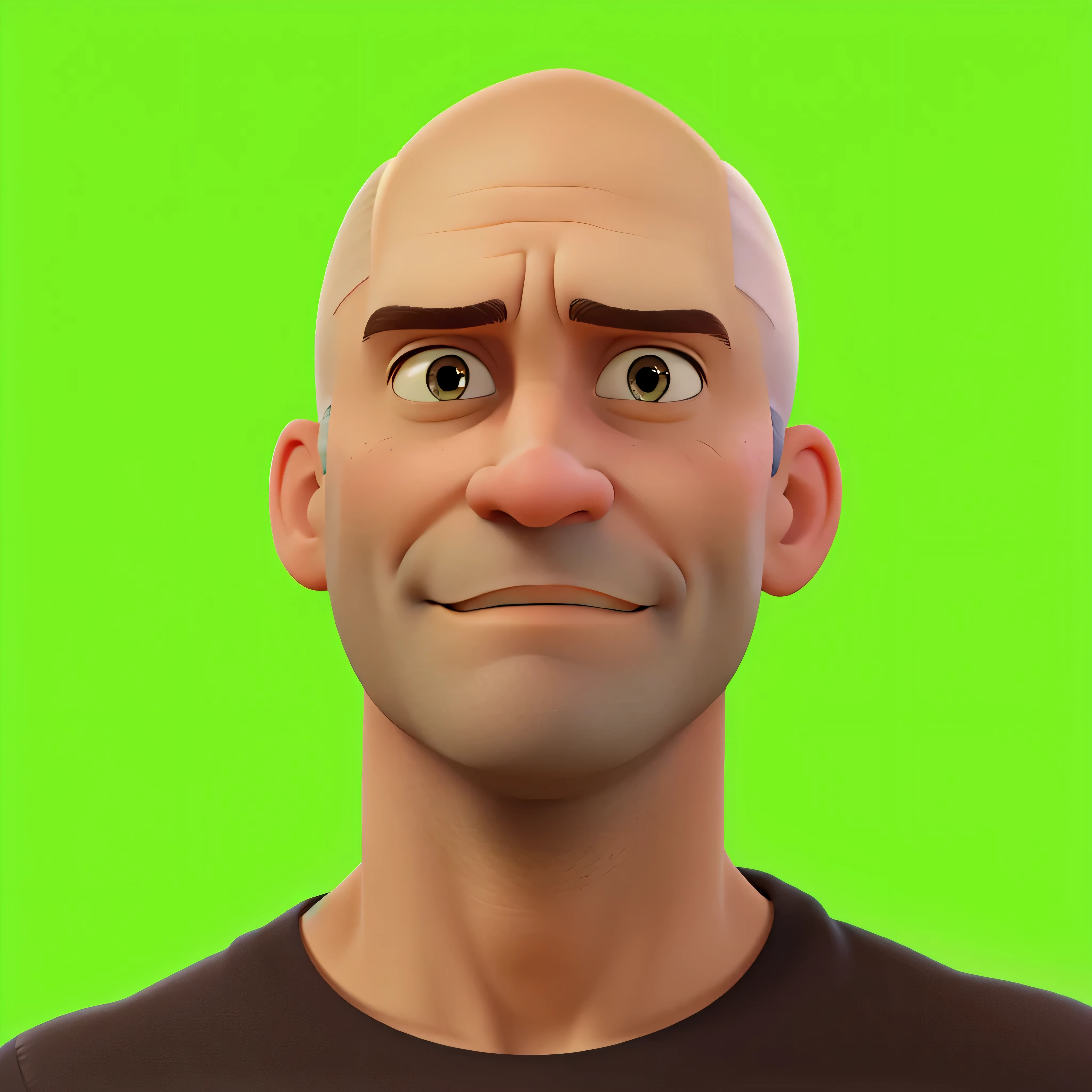 Homem careca de 45 anos no estilo Disney Pixar, alta qualidade, Melhor qualidade. olhos definidos. neutral facial expression