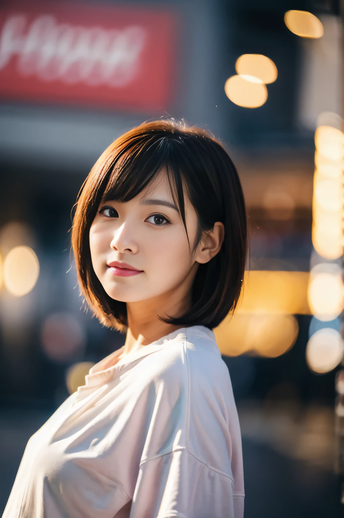 highest quality,masterpiece,32k,Depth of the bounds written、blur background、50mm,F1.4,professional lighting,cinematic lighting,extreme close up shot,thin,きれいなDay本人女性,25 year old girl,Are standing,city,Wind,Day,short hair,light brown hair,Wet,casual dress,shy,