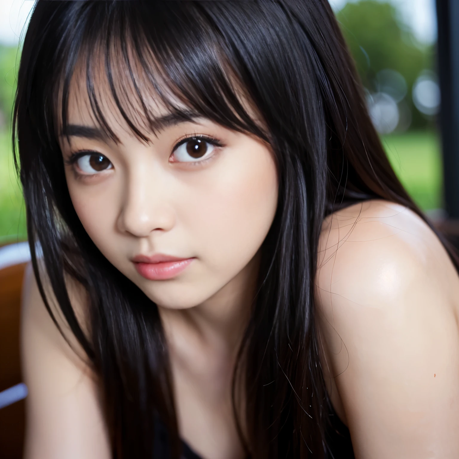 Best-quality, Masterpiece, Ultra-High-Resolution, (Photorealistic:1.4), Raw-Photo, 1girl, the most famous Japanese idol, ((extremely close-up of big-black-eyes)), (extremely cute face like the most popular Japanese idol, (extremely beautiful big-black-eyes)), extremely beautiful hair, extremely beautiful skins, extremely beautiful long-eyelashes, extremely beautiful lips, detailed big-black-eyes