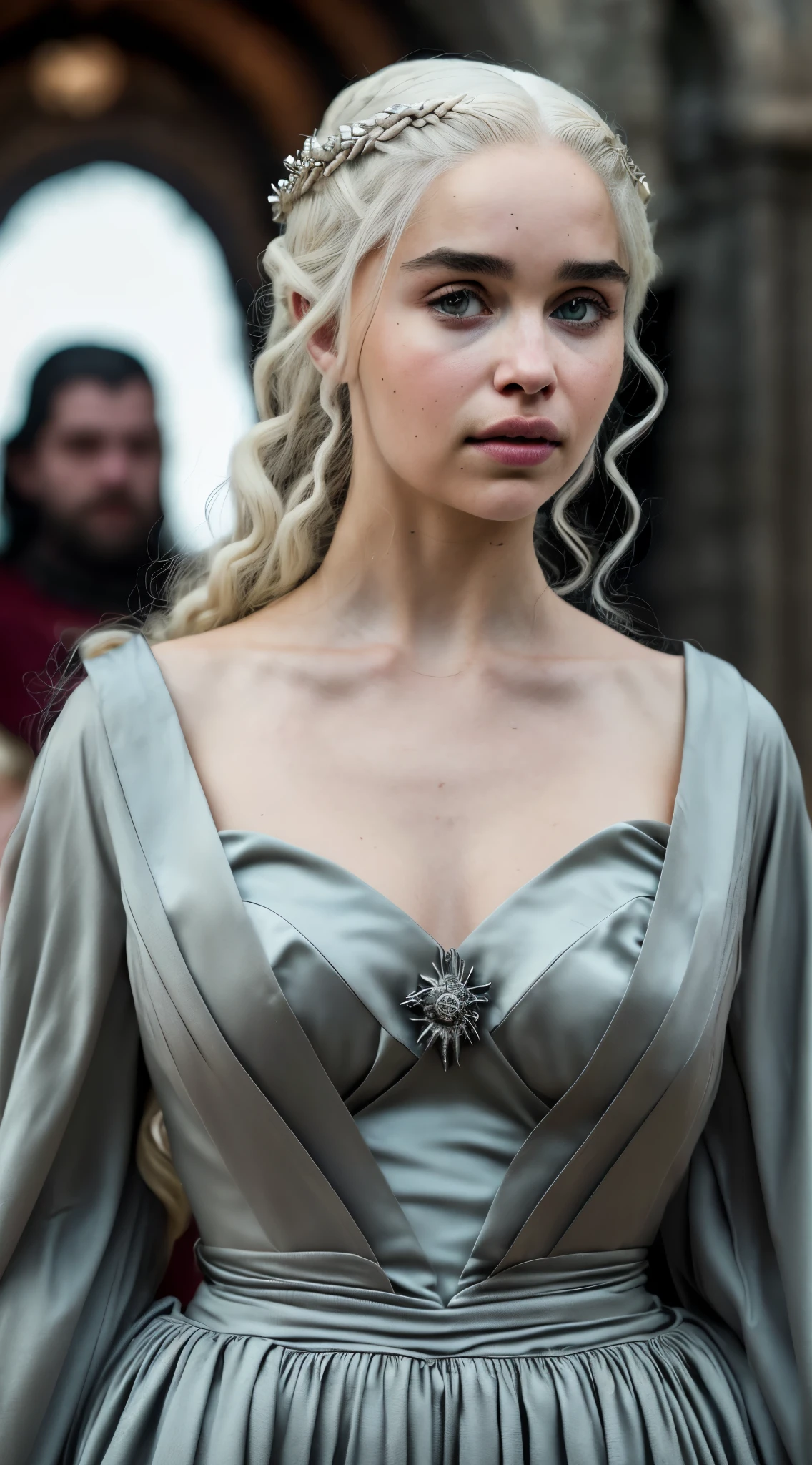 Royal Satin dress, Perfect eyes, flawless Beauty, pierced eyes, Masterpiece, Daenerys Targaryen, Gorgeous woman, queen, Queen Lady, Princess of Dragonstone, black mole on breast, The Unburnt, Queen of Meereen, Queen of the Andals, the Rhoynar and the First Men (claimant), Protector of the Seven Kingdoms (claimant), Khaleesi of the Great Grass Sea, Breaker of Shackles, Mother of Dragons, The One Who Was Promised, Lady of Dragonstone , 45 years Old, she is a Full growned lady now, beautiful mature lady, the queen, milf beauty, mature queen, Best quality, a small, charming Beauty, a captivating woman, fully ripen milf body, lustful queen, alluring appearance, unrivaled beauty, wonderful breasts, large breasts, mediaeval erotic costumes, a Game of Thrones-inspired costume, a close-up of a woman from the middle ages, Daenerys Targaryen, Daenerys, resembles Emilia Clarke, Emilia Clarke, scene from "Game of Throne," deep cleavage, warrior princess, healthy body, perfect thick body, attractive figure, fleshy body, style of "Game of Throne," beautiful lady, beautiful woman, mediaeval clothes, stunning woman, 8K, insane details, dress made of clothes and jewelry, perfect hair, styled hair, high clarity eyes, perfect hands, perfect fingers, perfect eyes